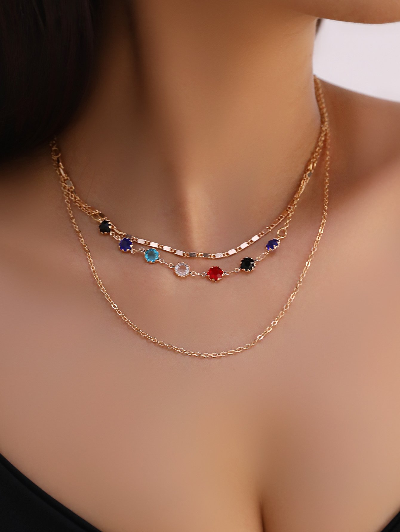 Rhinestone Embellished Layered Necklace