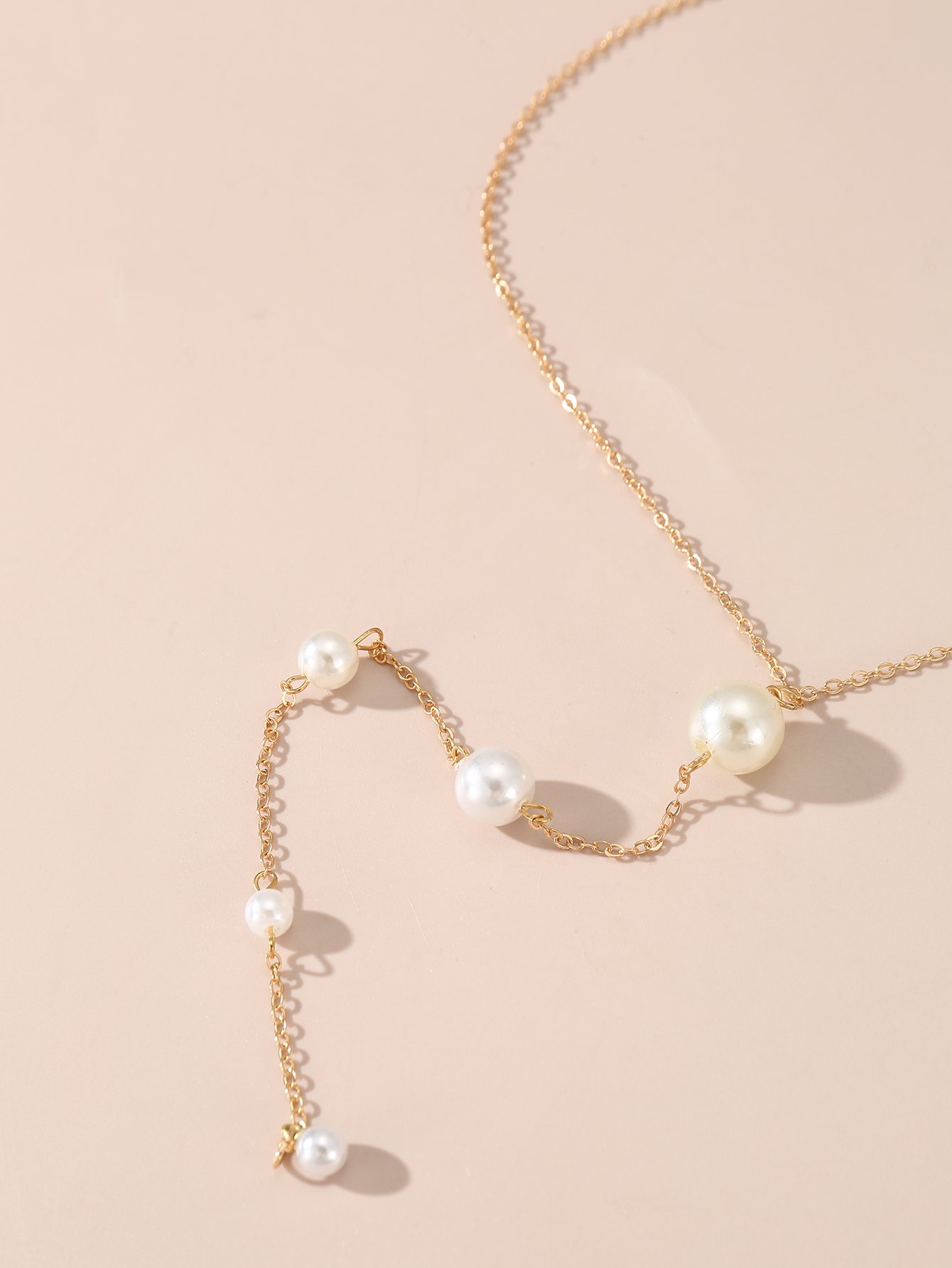 Faux Pearl Lariat Necklace
