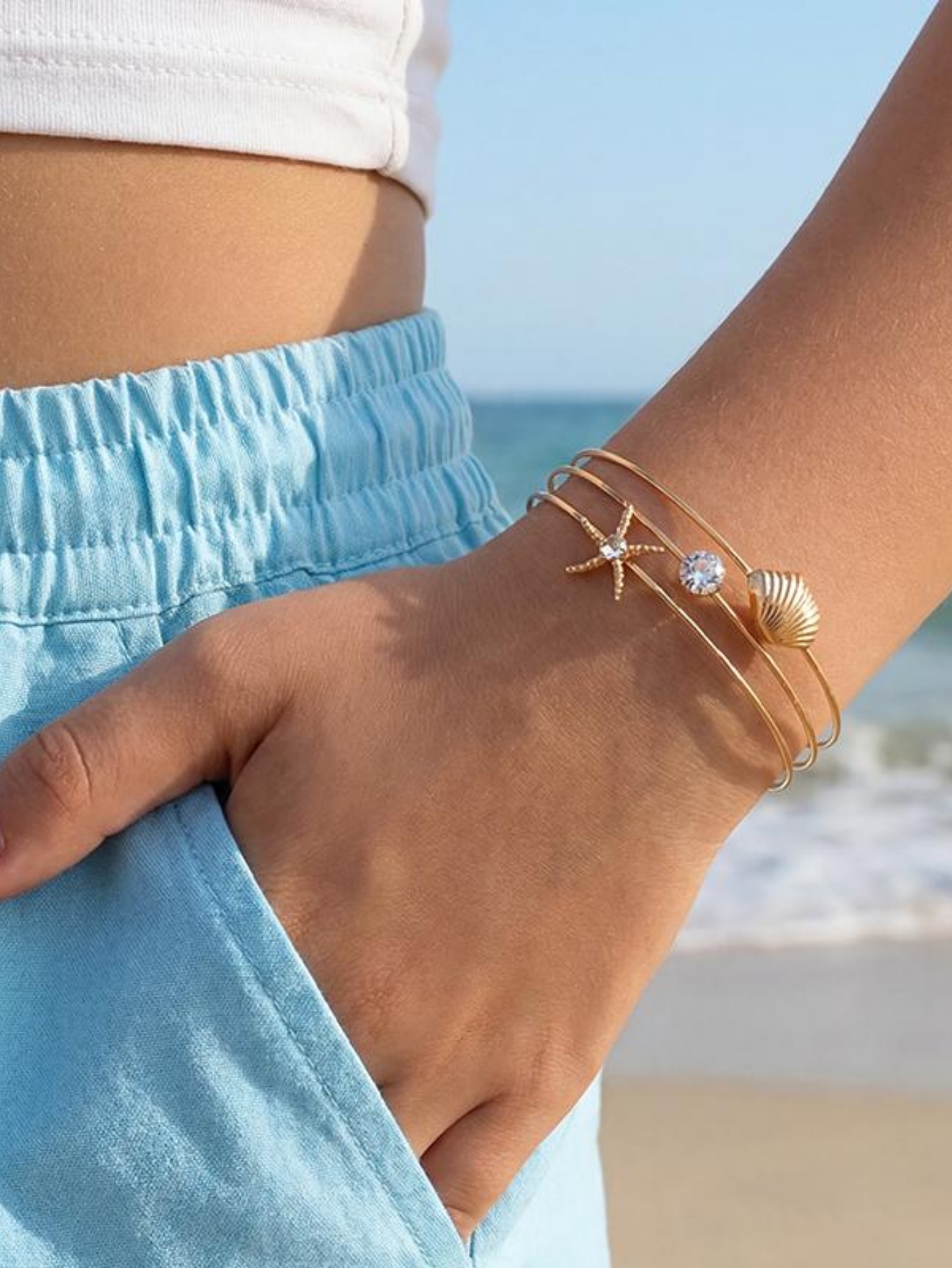Gold Ocean-Inspired Bangle Bracelet