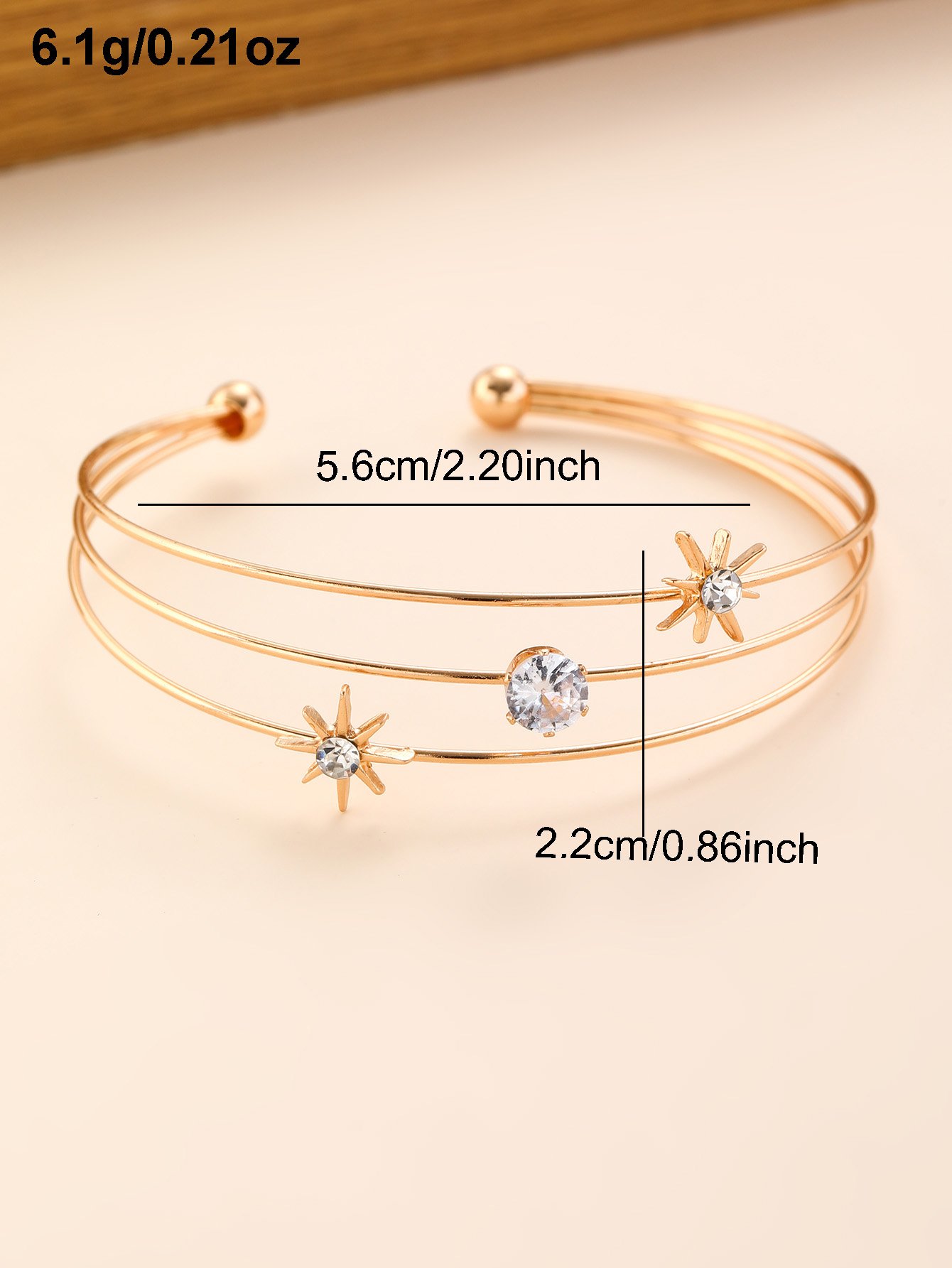 Gold Starburst and Solitaire Bangle Bracelet