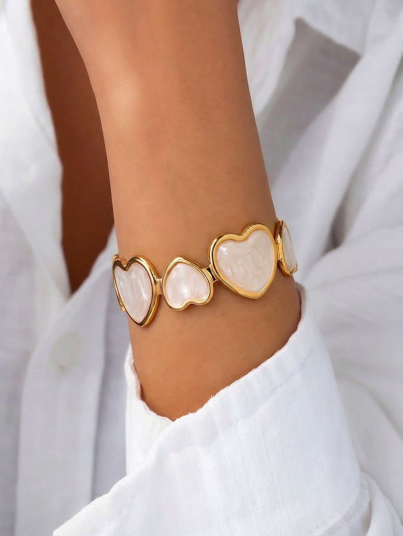 White Heart Bangle Bracelet