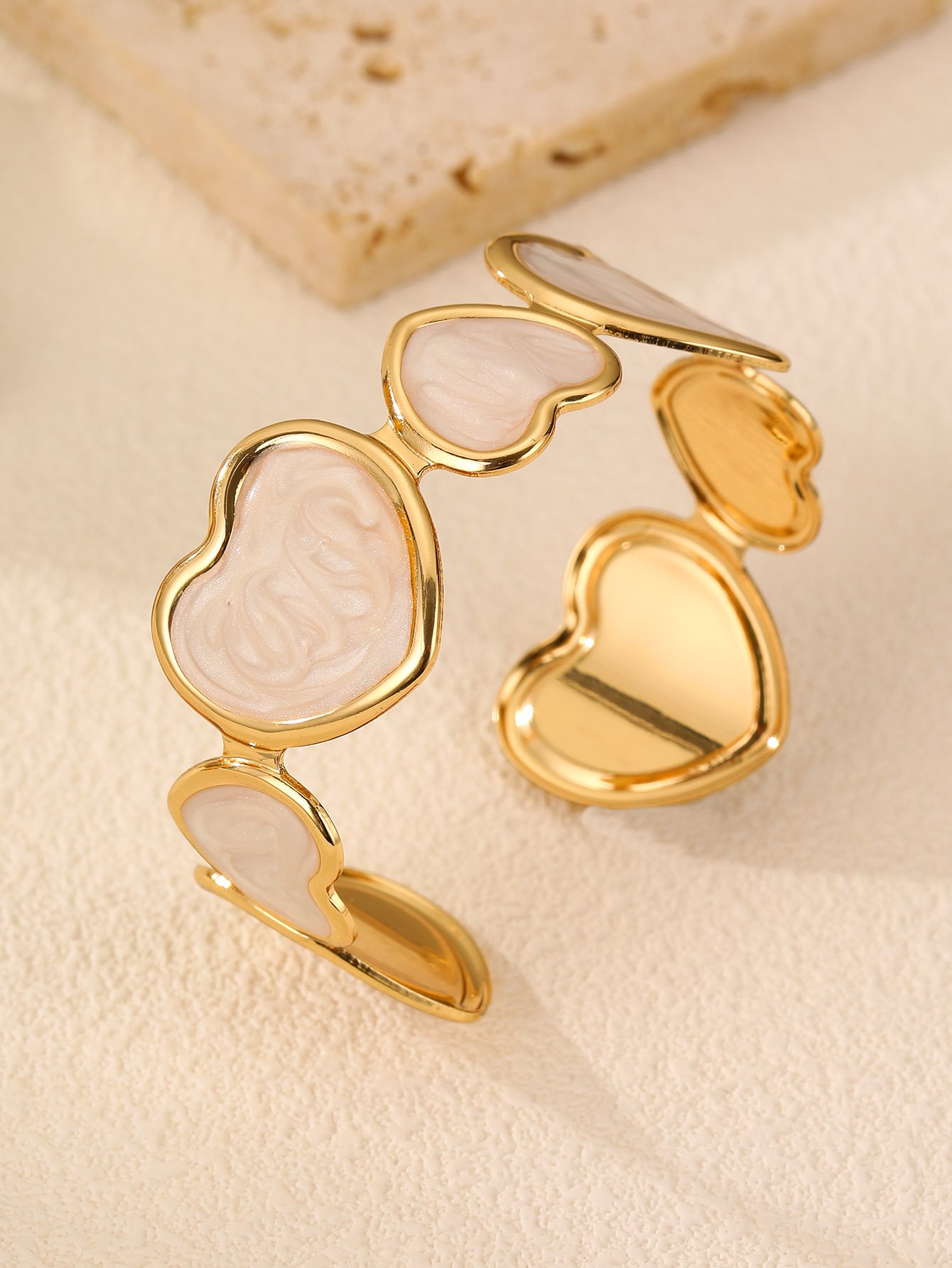 White Heart Bangle Bracelet