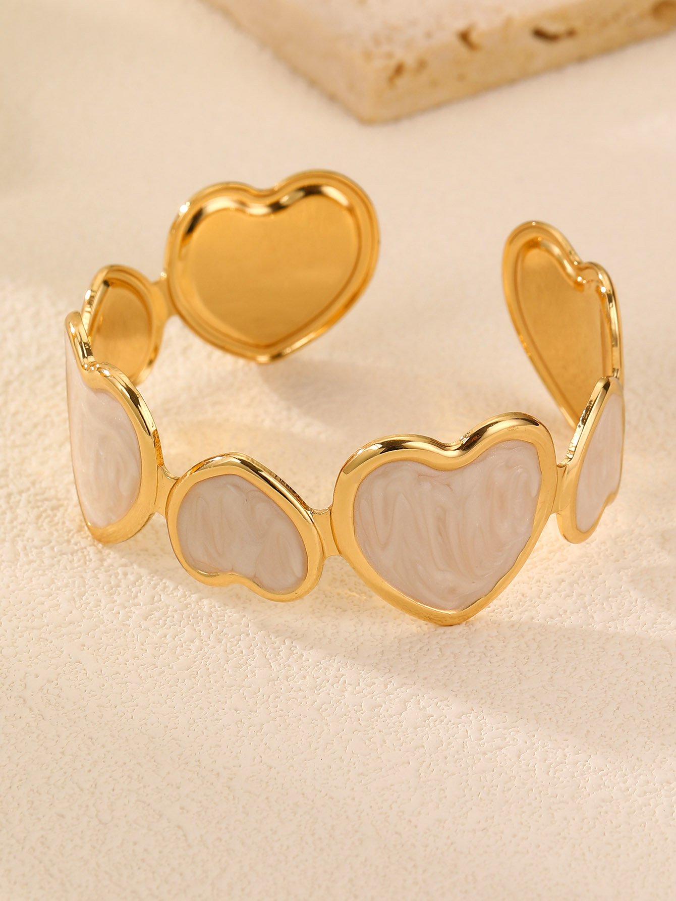 White Heart Bangle Bracelet