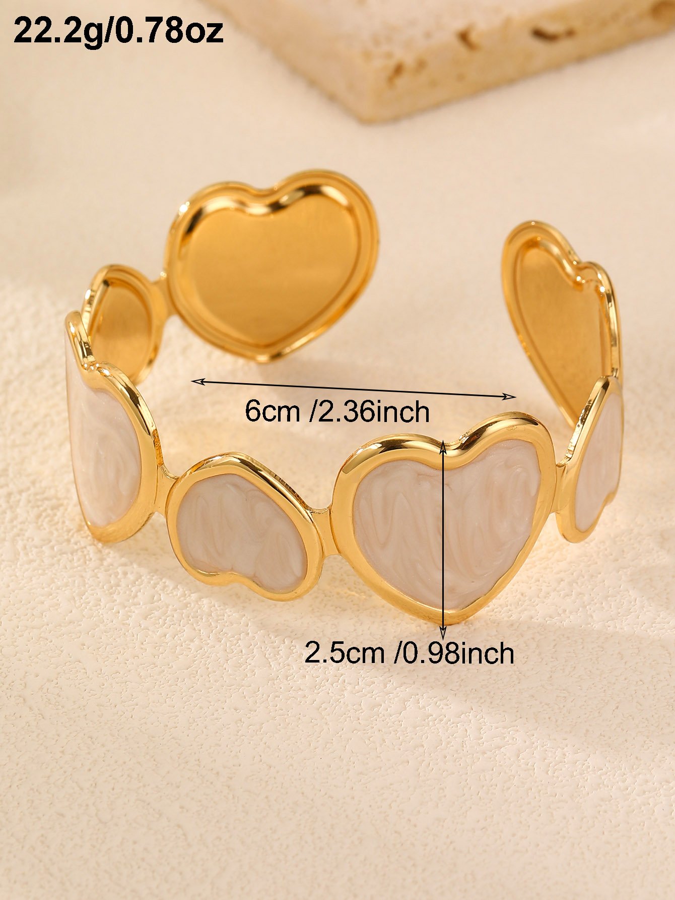 White Heart Bangle Bracelet