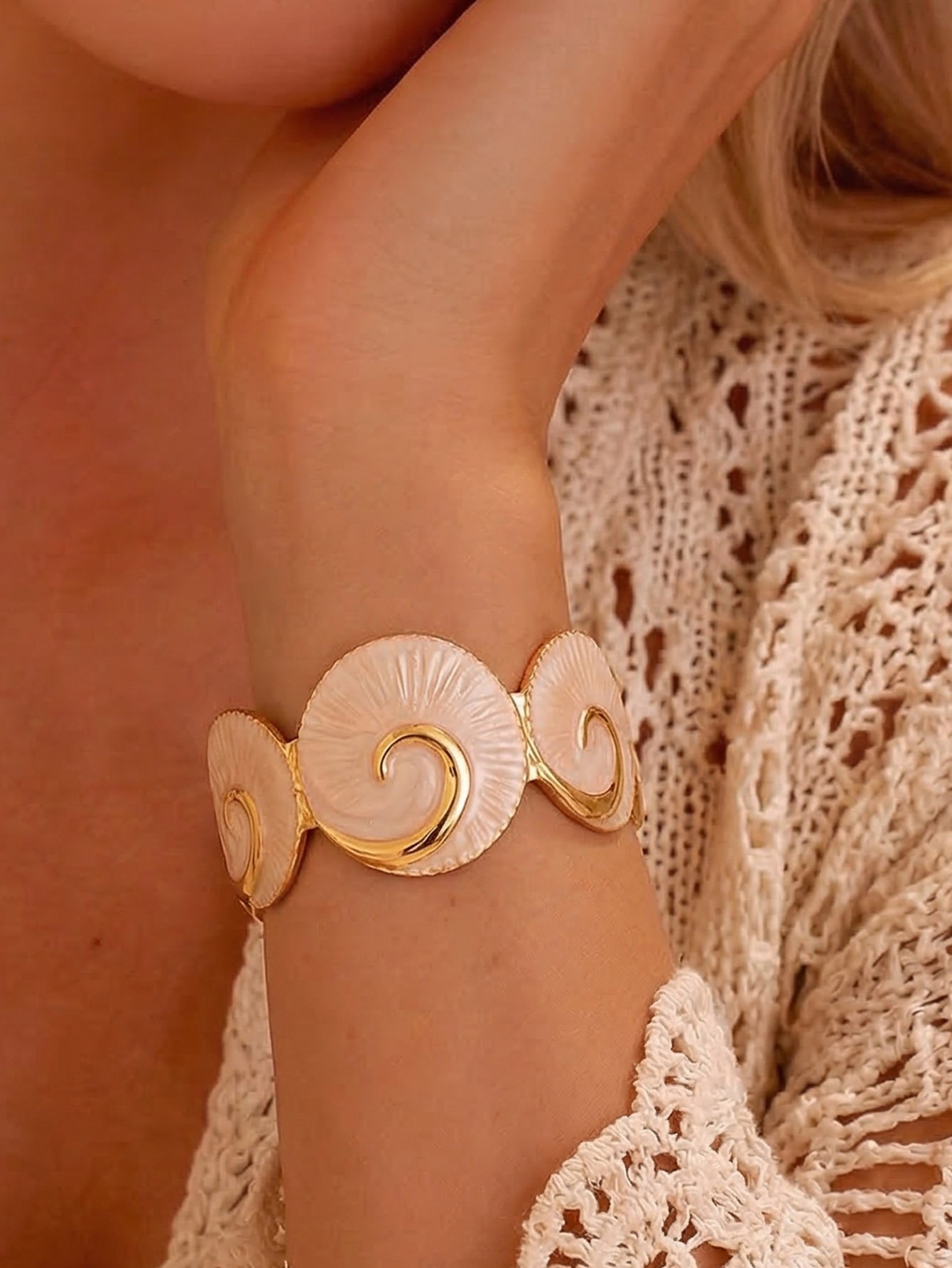 Gold and Ivory Swirl Bangle Bracelet