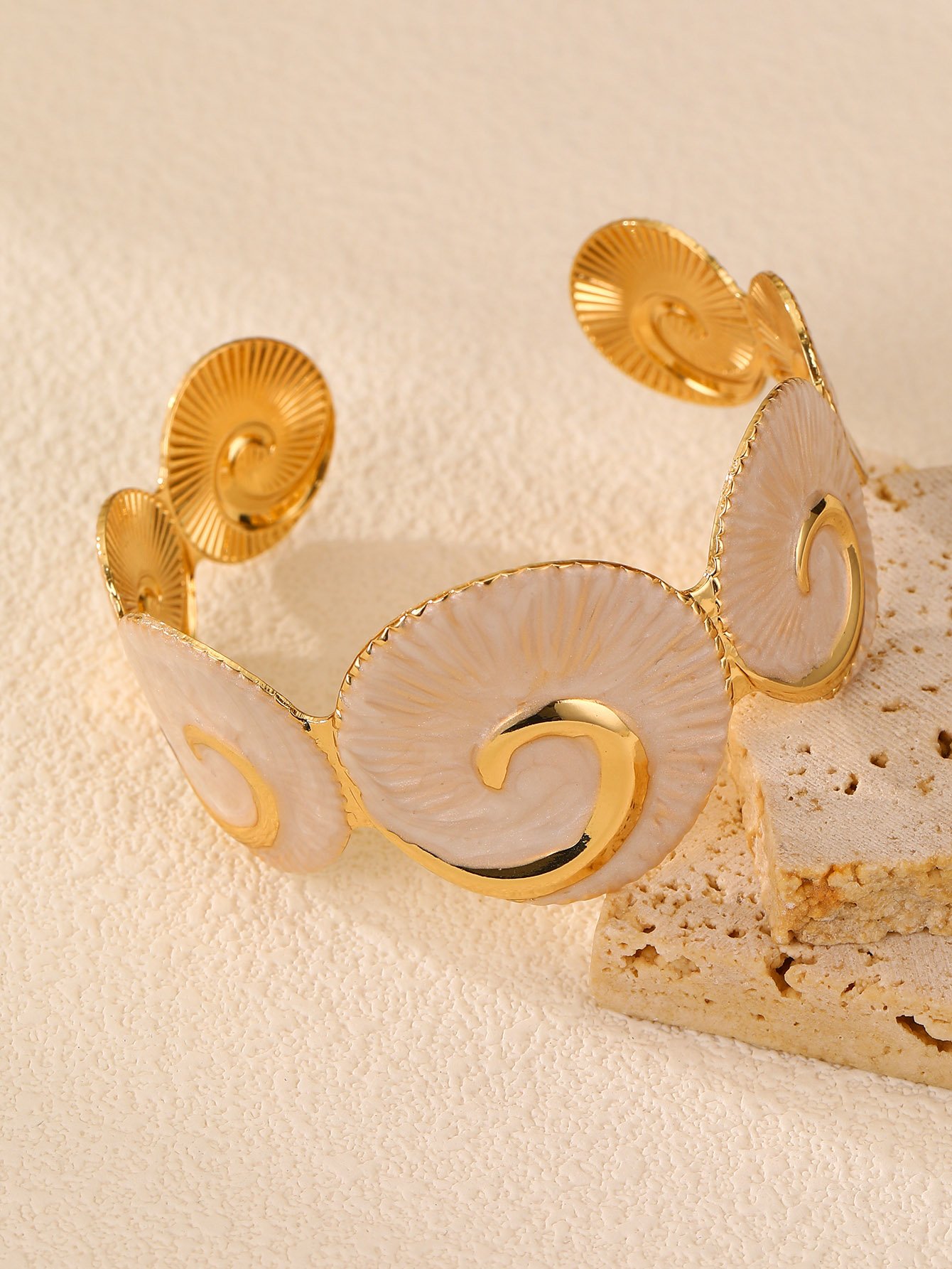 Gold and Ivory Swirl Bangle Bracelet