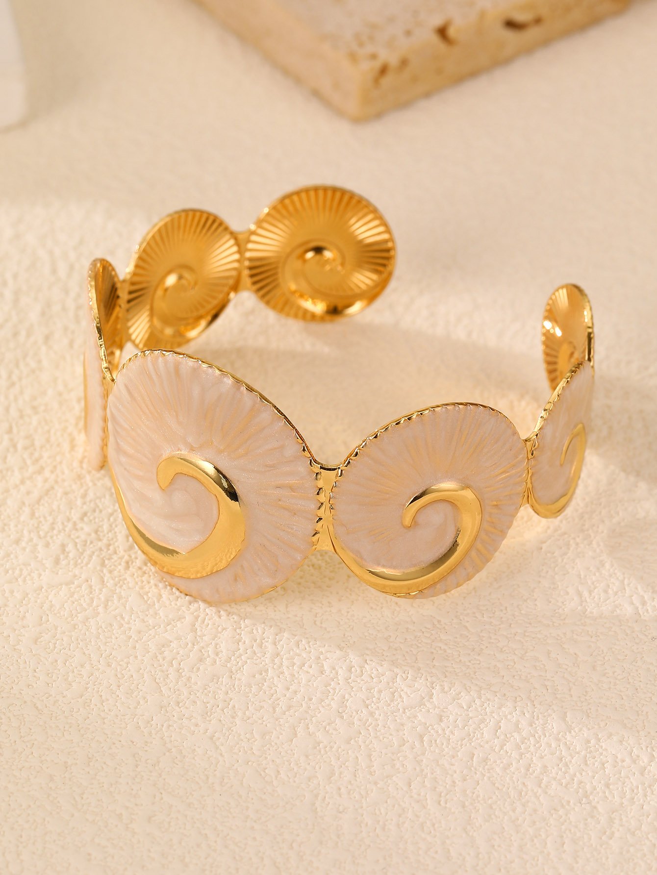Gold and Ivory Swirl Bangle Bracelet