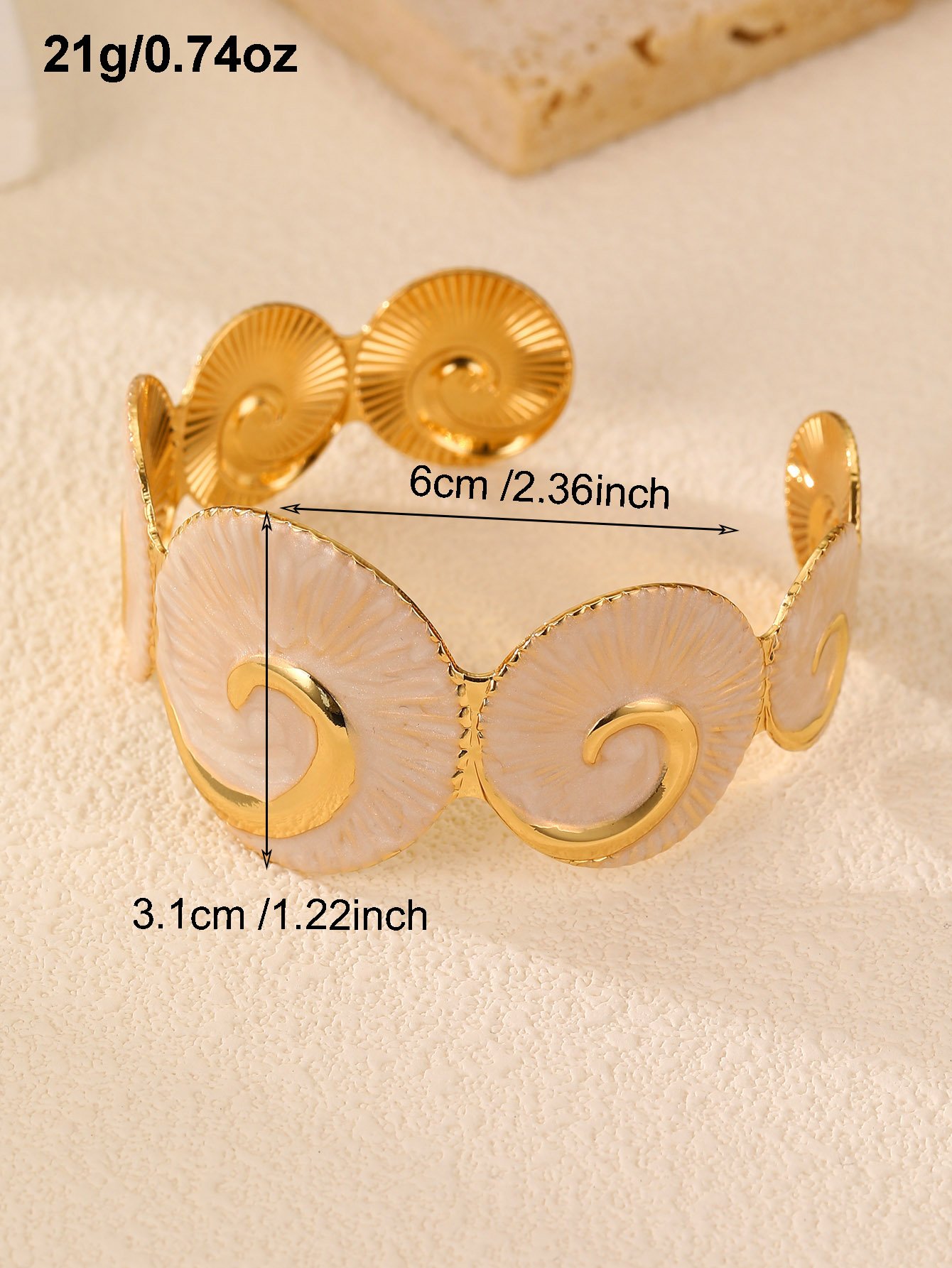 Gold and Ivory Swirl Bangle Bracelet
