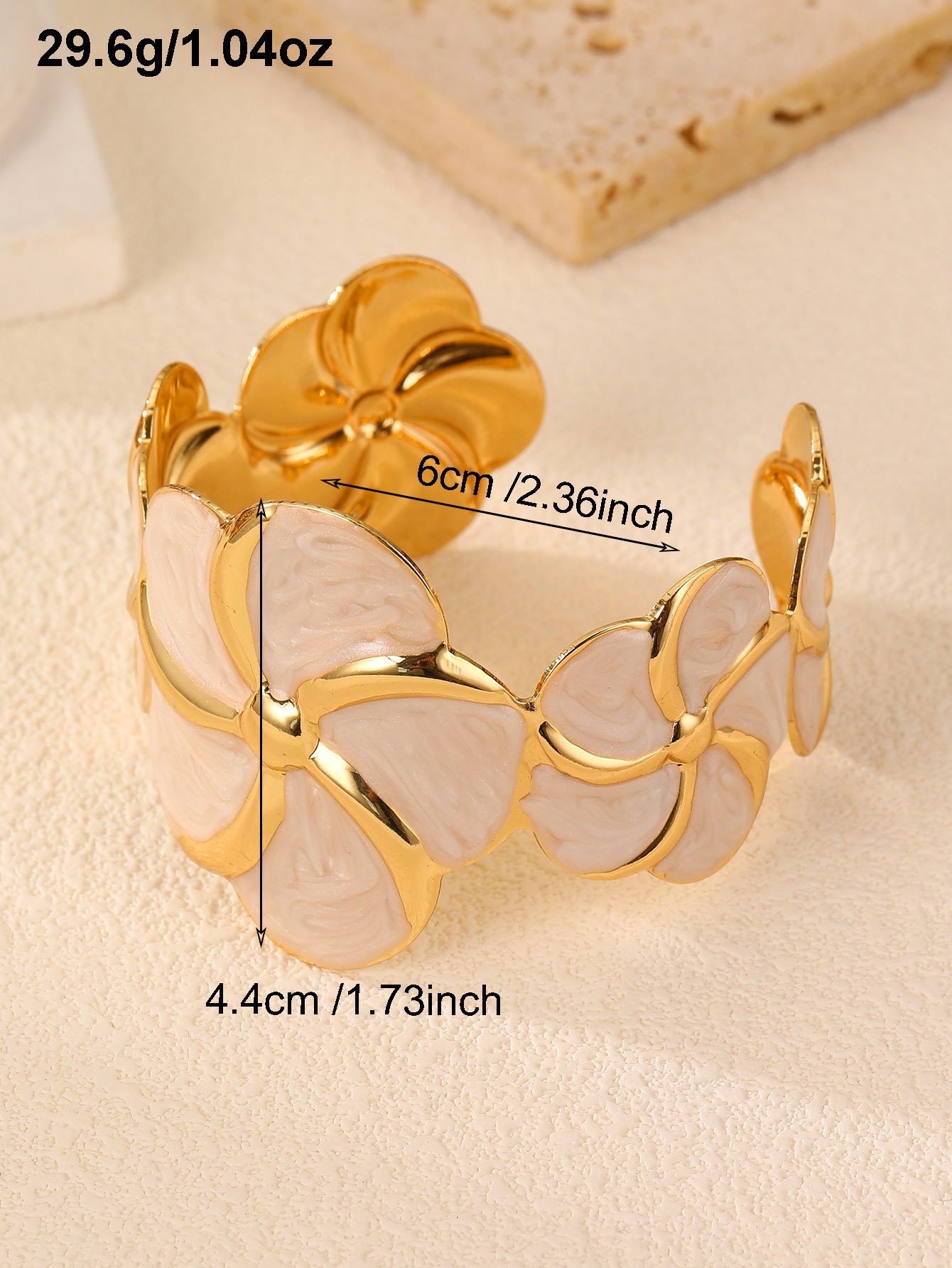 Gold and White Floral Cuff Bracelet 