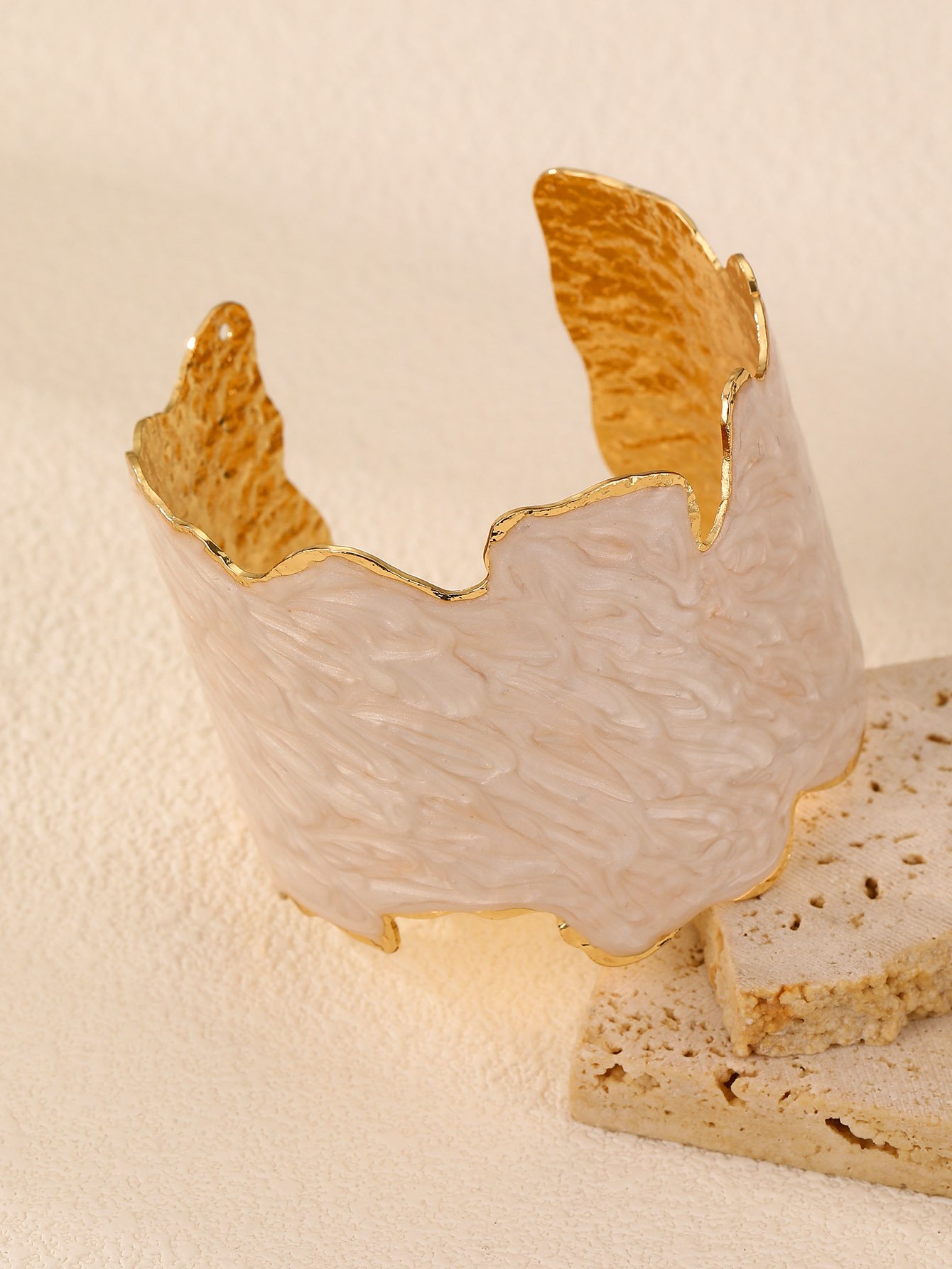 White Enamel Gold-Trimmed Bangle Bracelet 