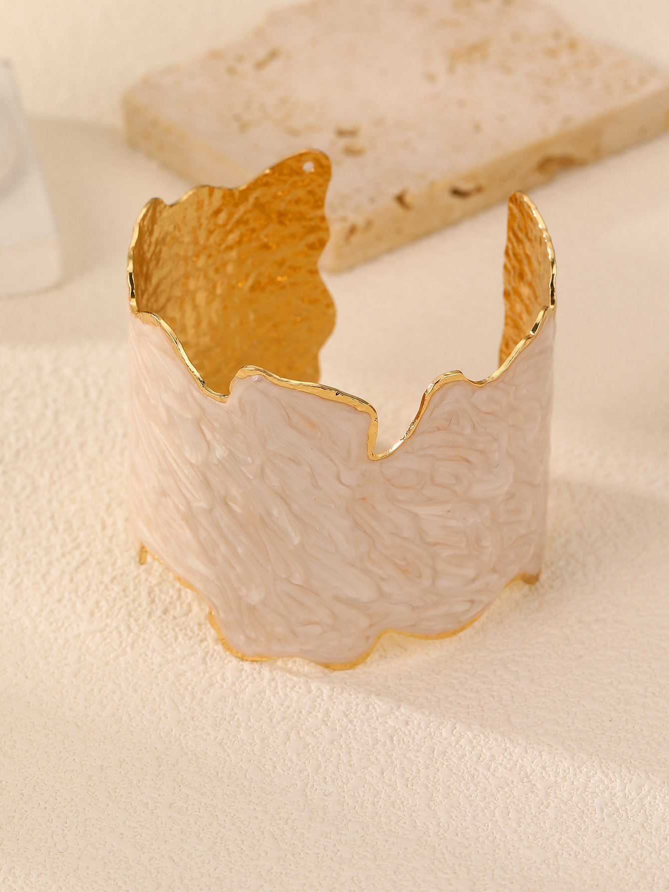 White Enamel Gold-Trimmed Bangle Bracelet 