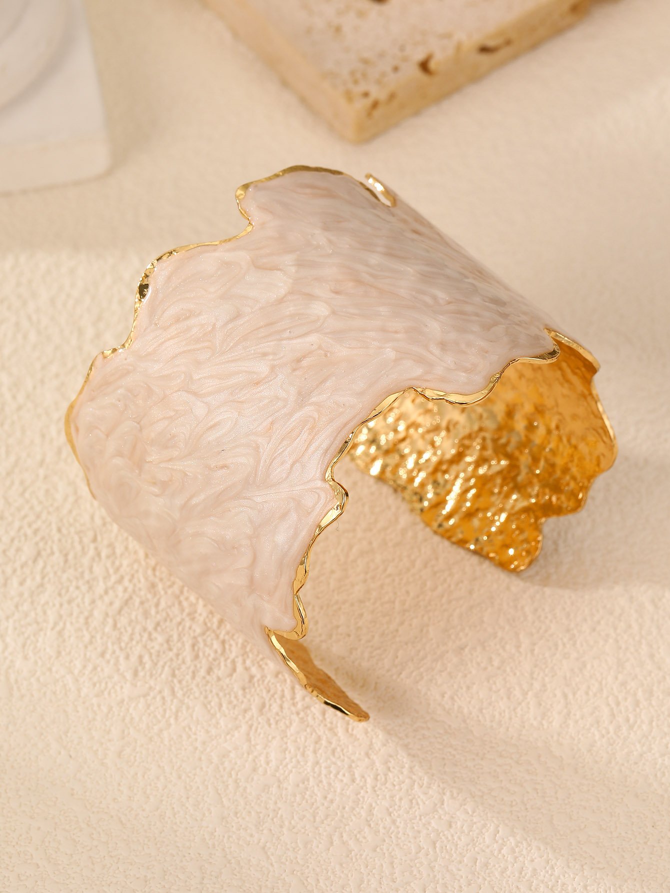 White Enamel Gold-Trimmed Bangle Bracelet 
