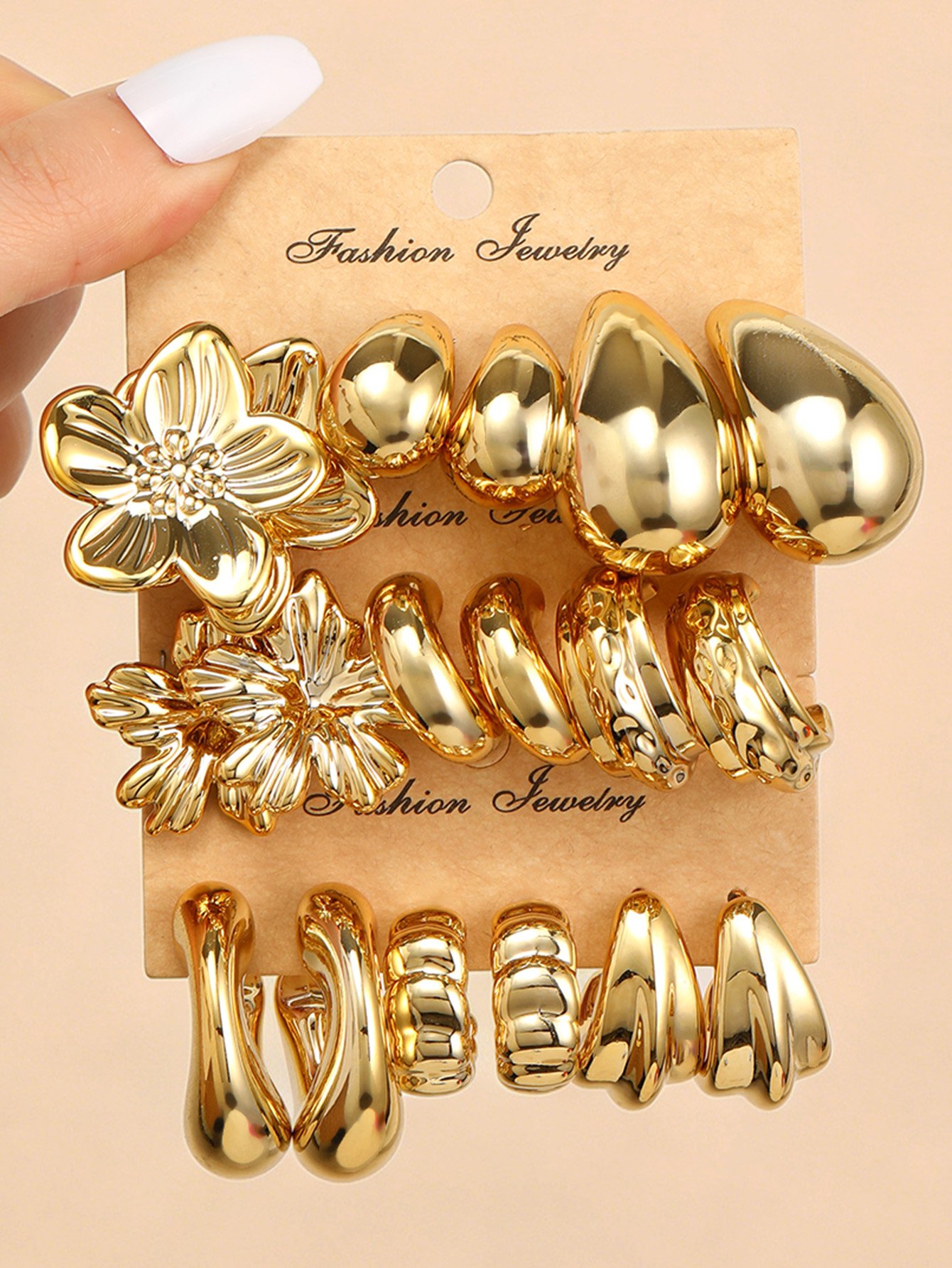 Set of 9 - Plain Alloy Earrings