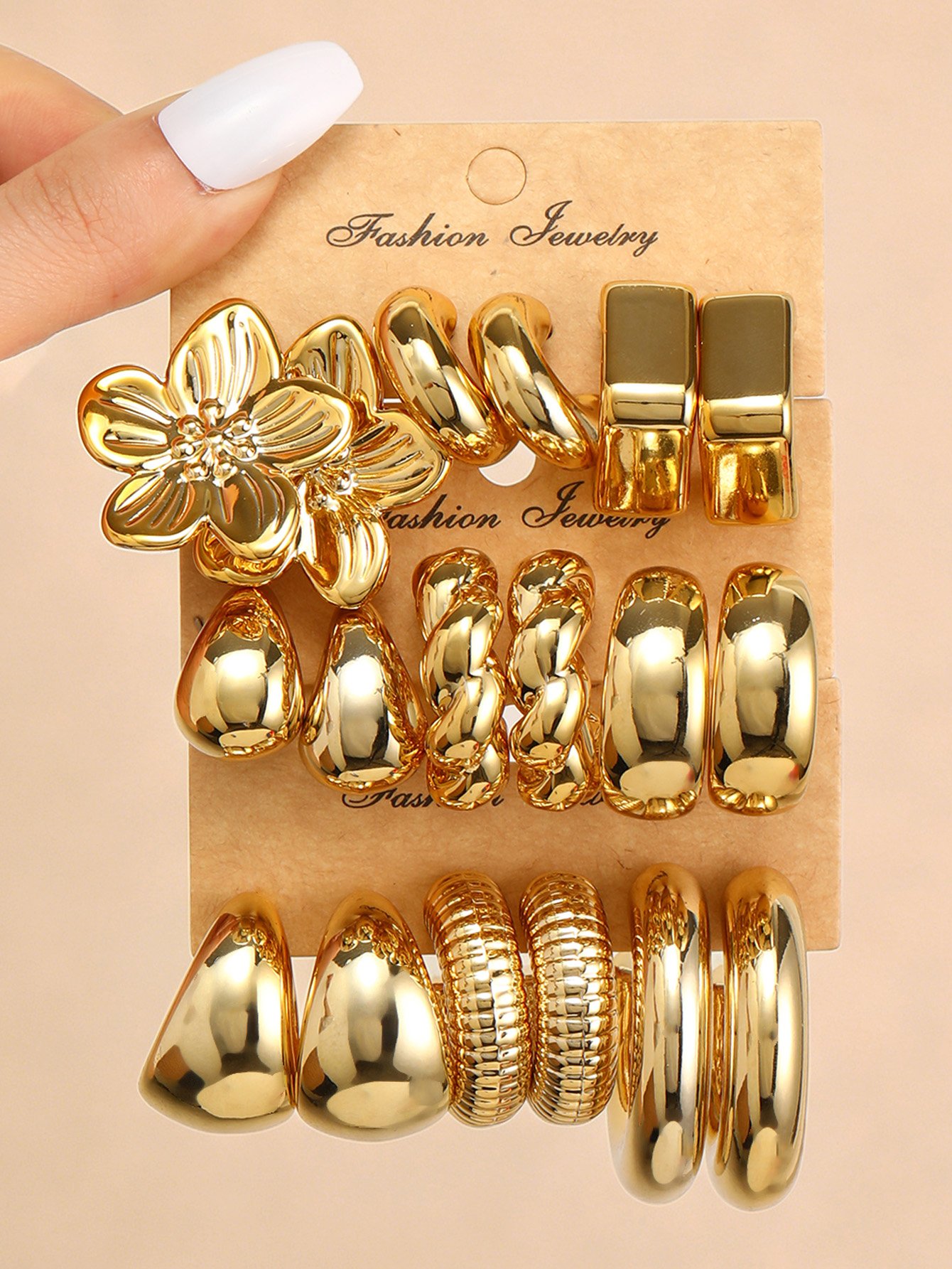 Set of 9 - Stud and Half Hoop Earrings