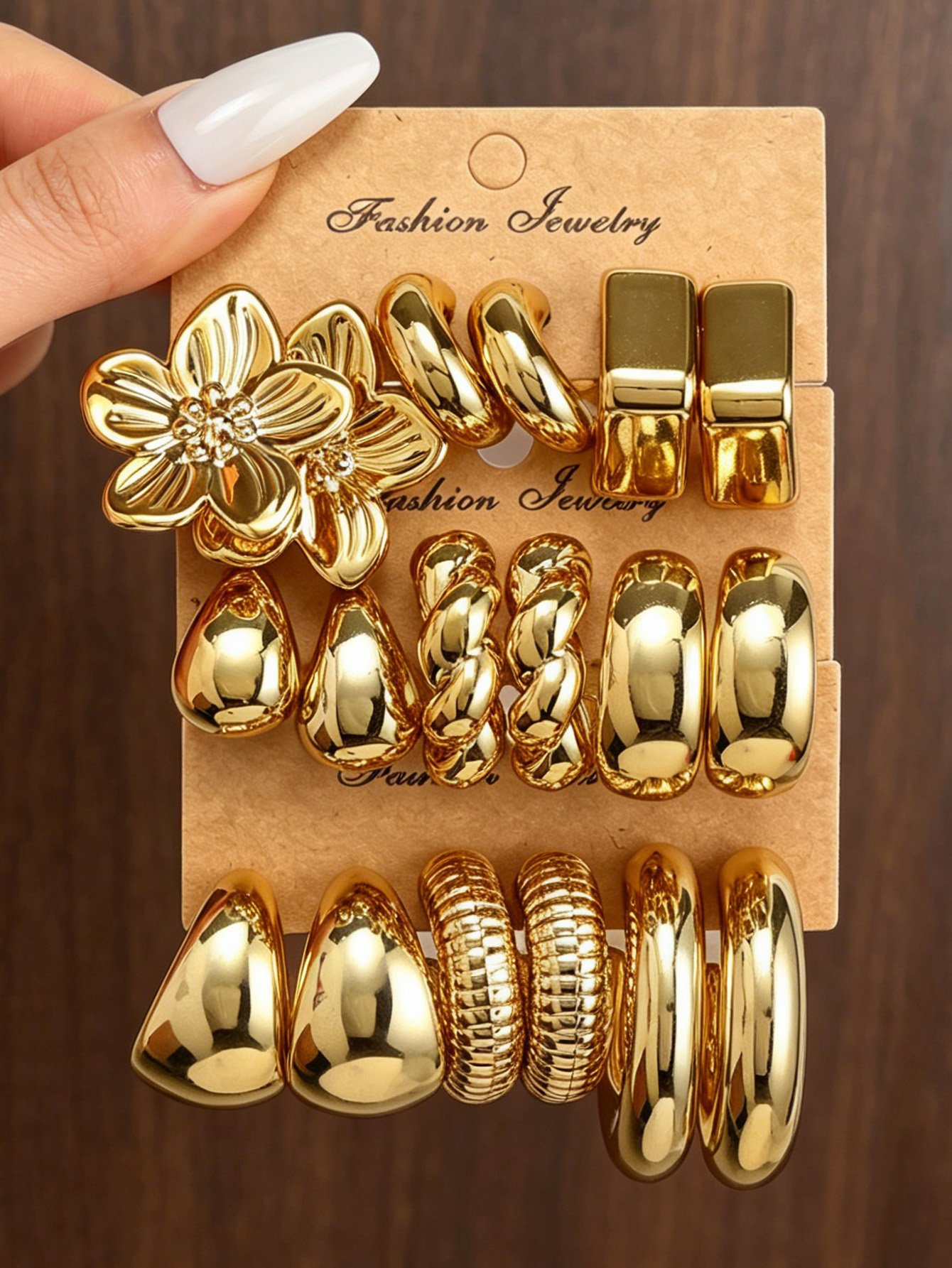 Set of 9 - Stud and Half Hoop Earrings
