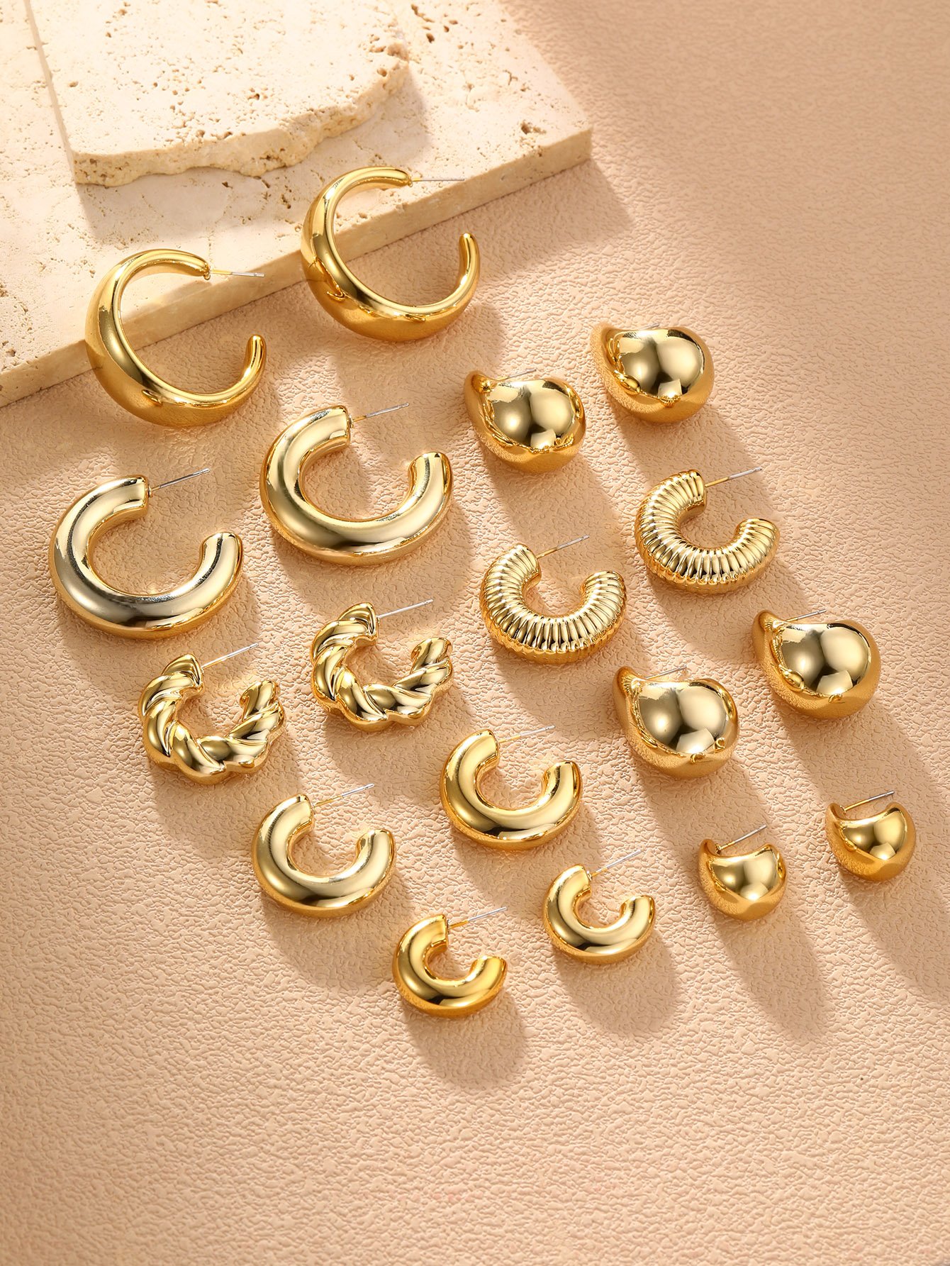 Set of 9 - Huggie and Half Hoop Earrings