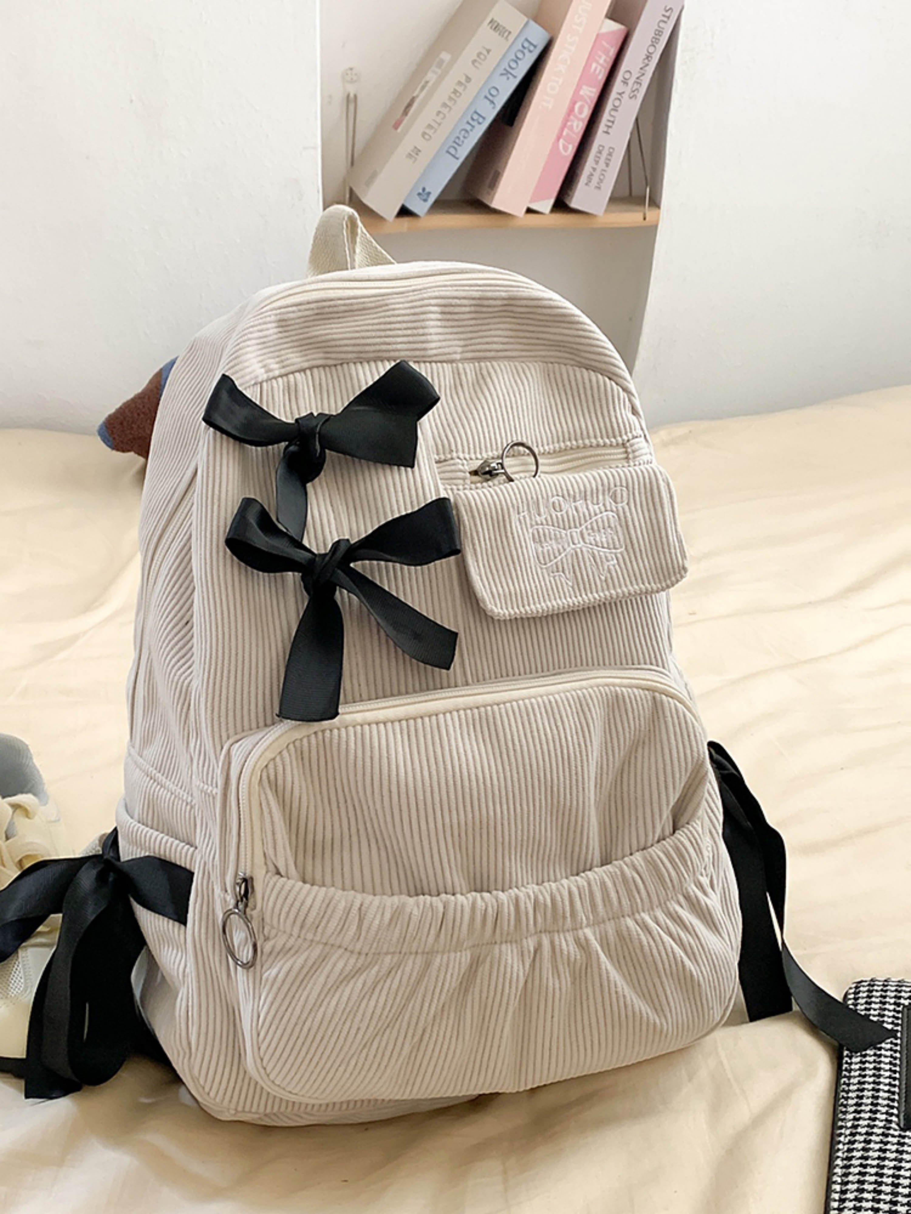 Corduroy Bow Accent Backpack