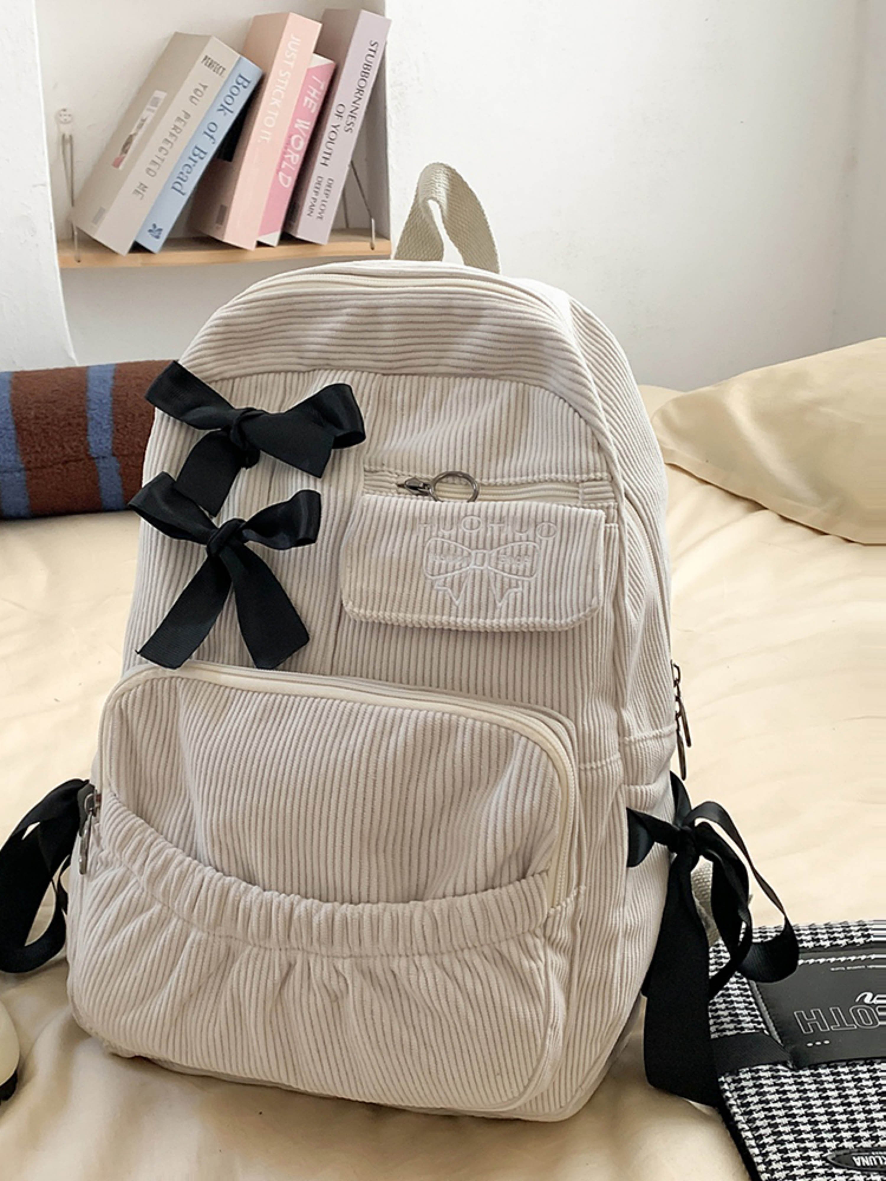 Corduroy Bow Accent Backpack