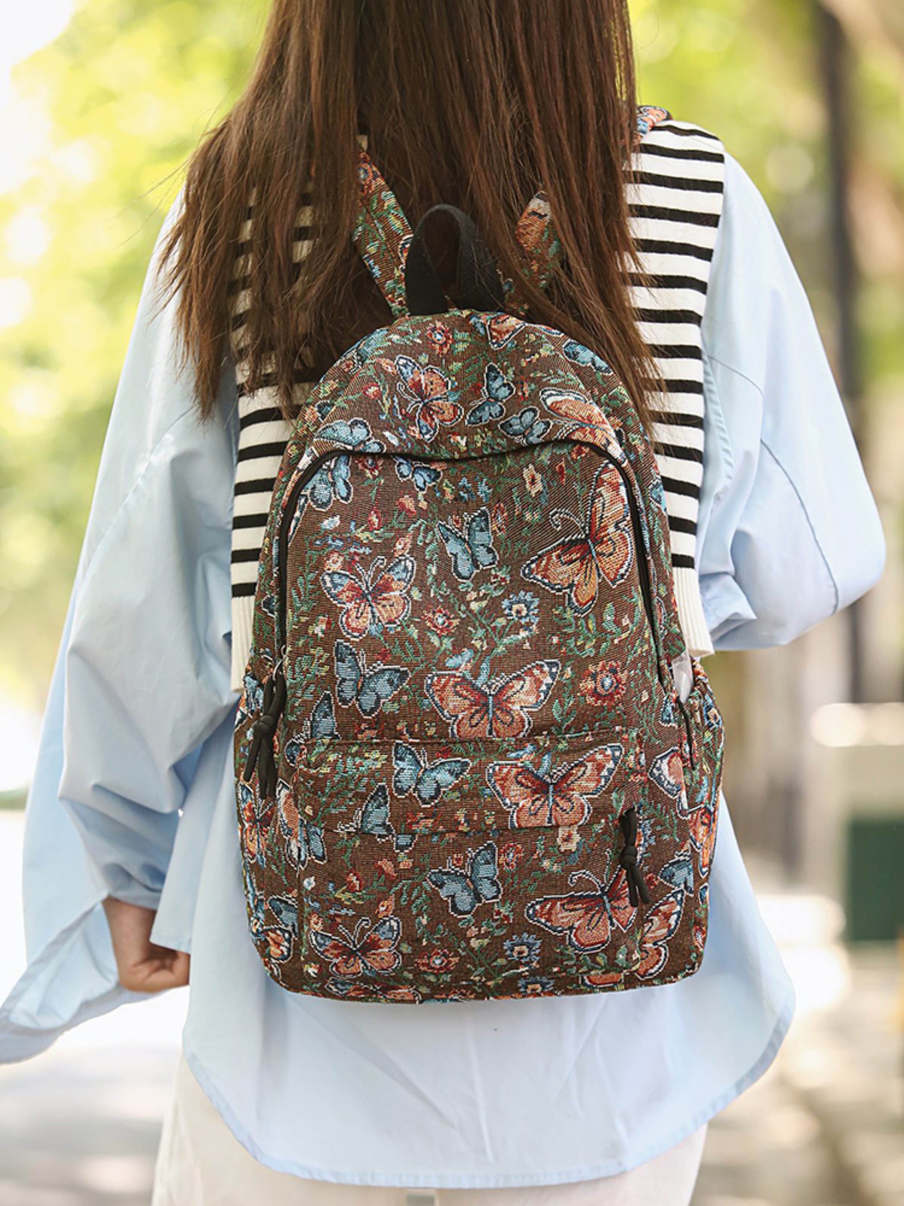 Khaki Butterfly Tapestry Backpack