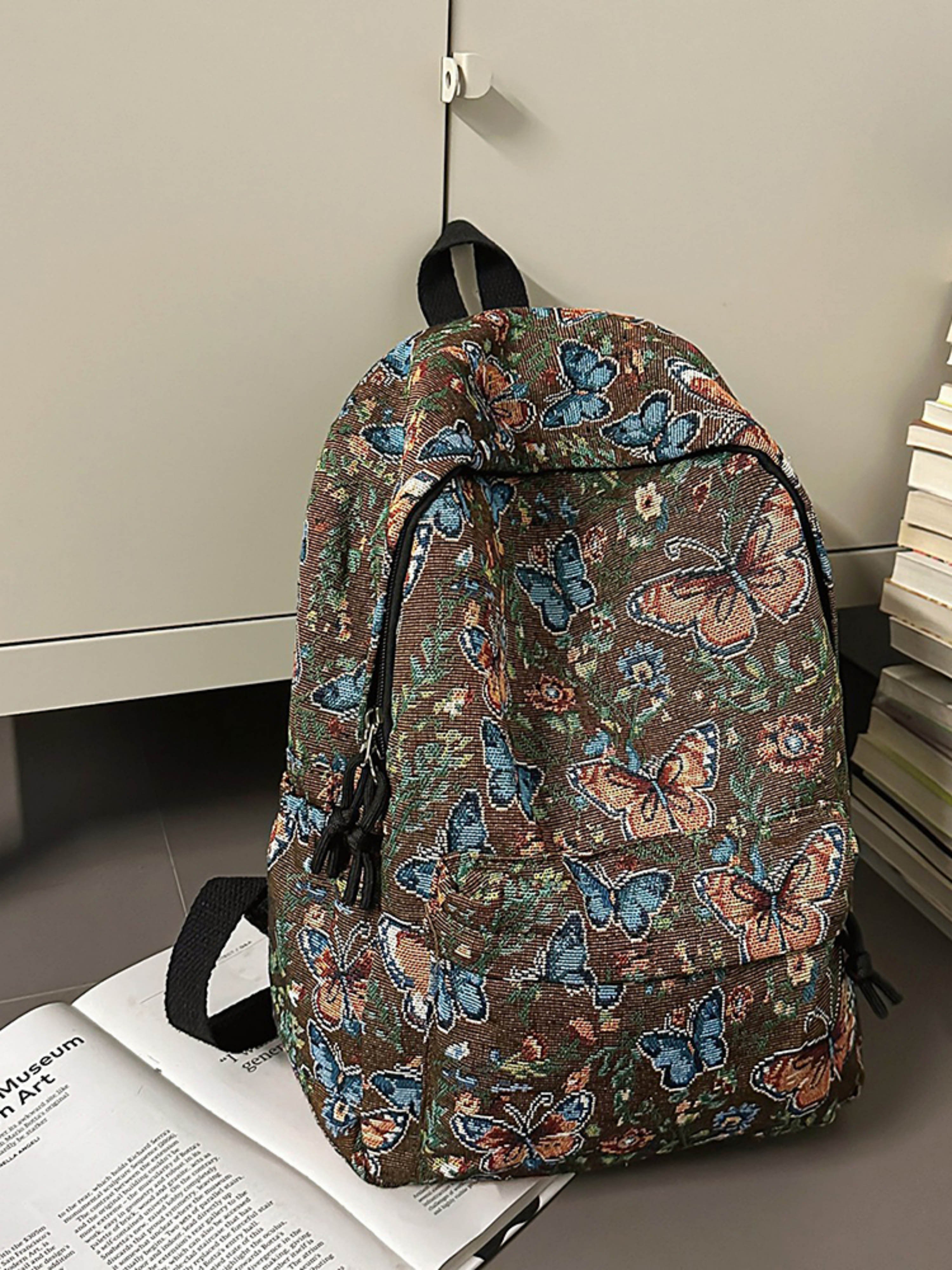 Khaki Butterfly Tapestry Backpack