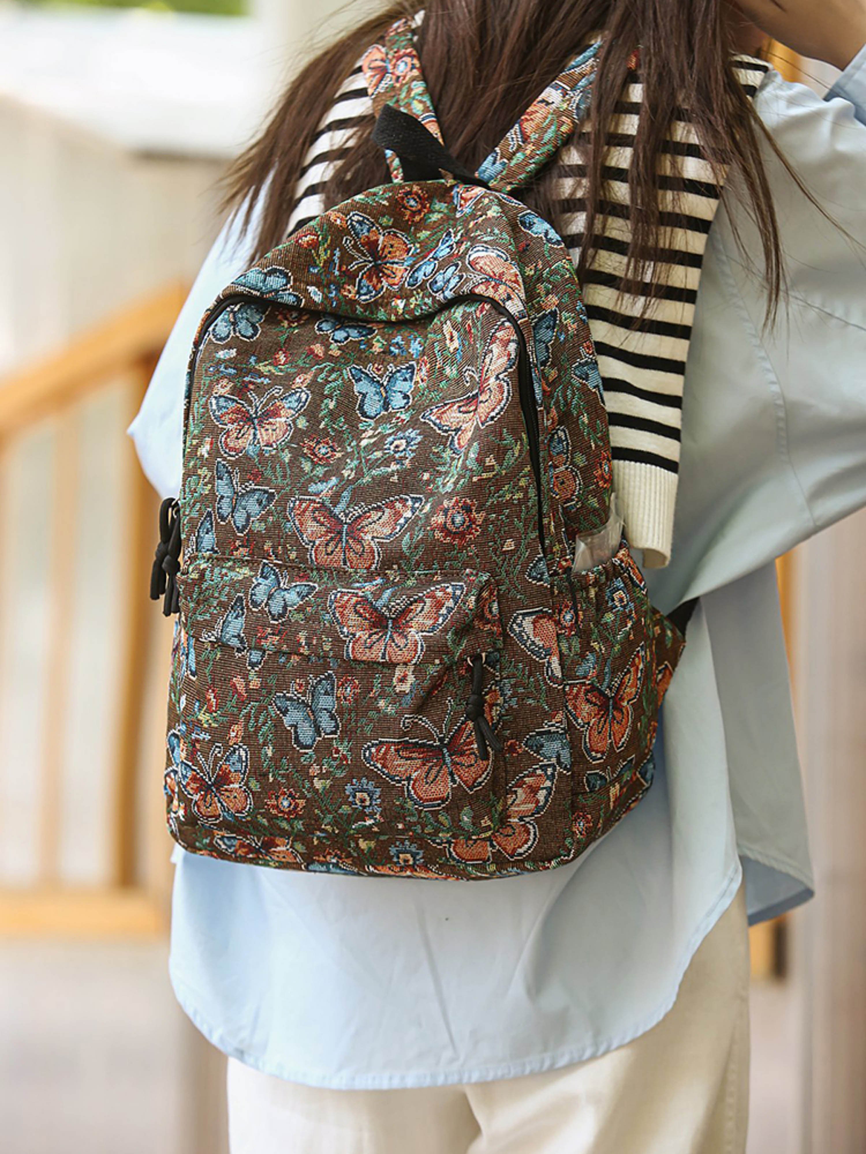 Khaki Butterfly Tapestry Backpack