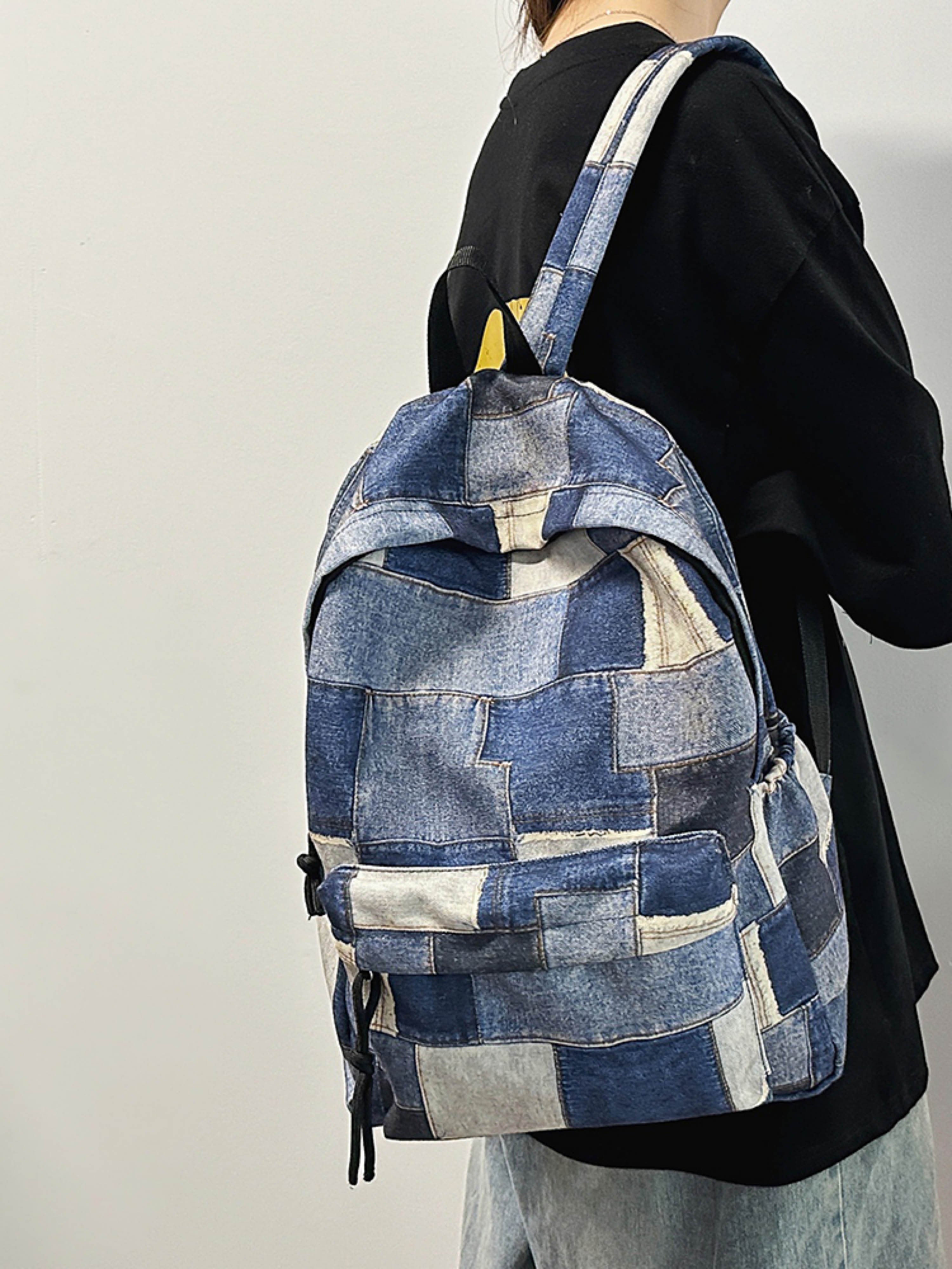 Blue Denim Patchwork Backpack
