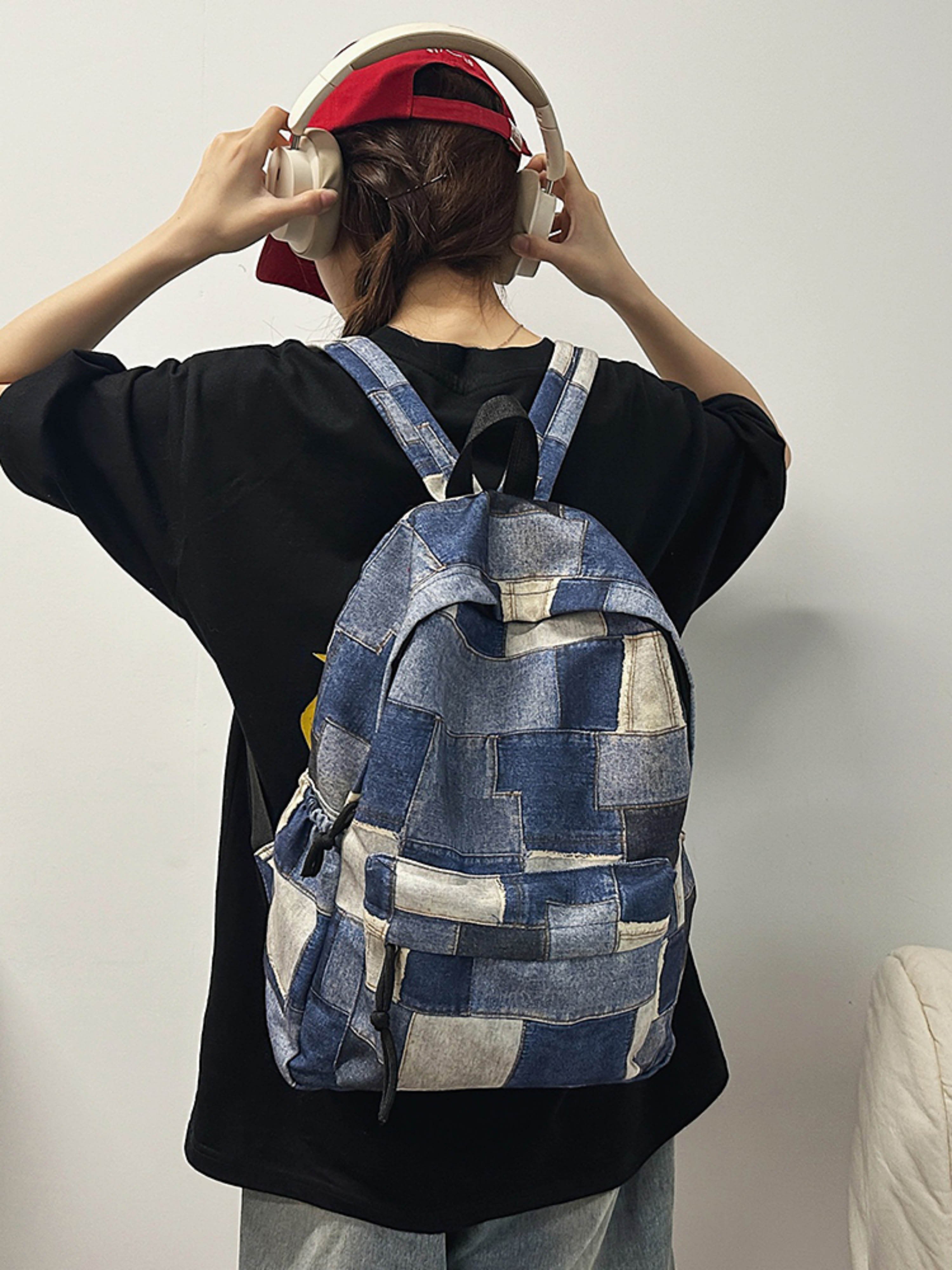 Blue Denim Patchwork Backpack