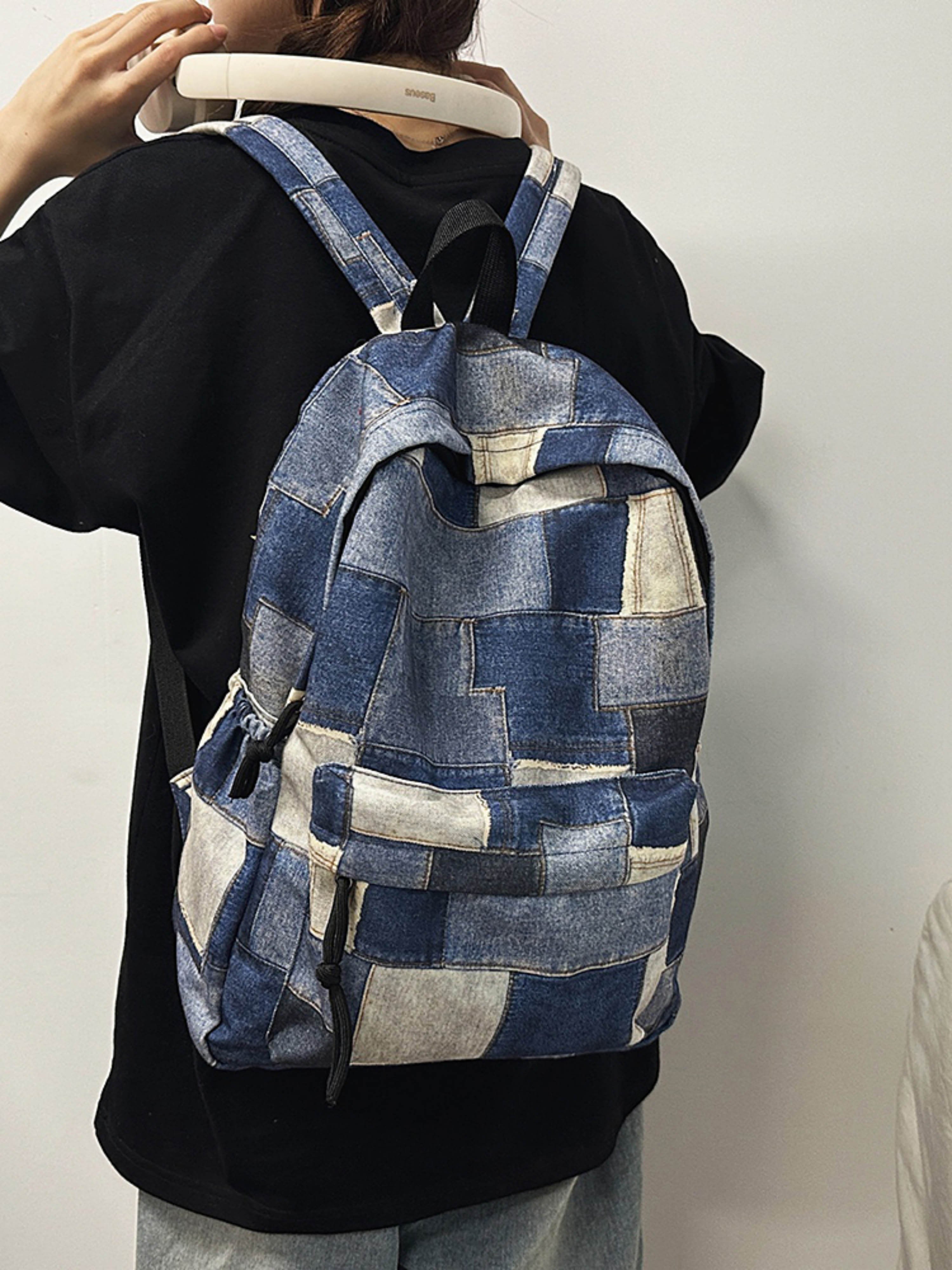 Blue Denim Patchwork Backpack
