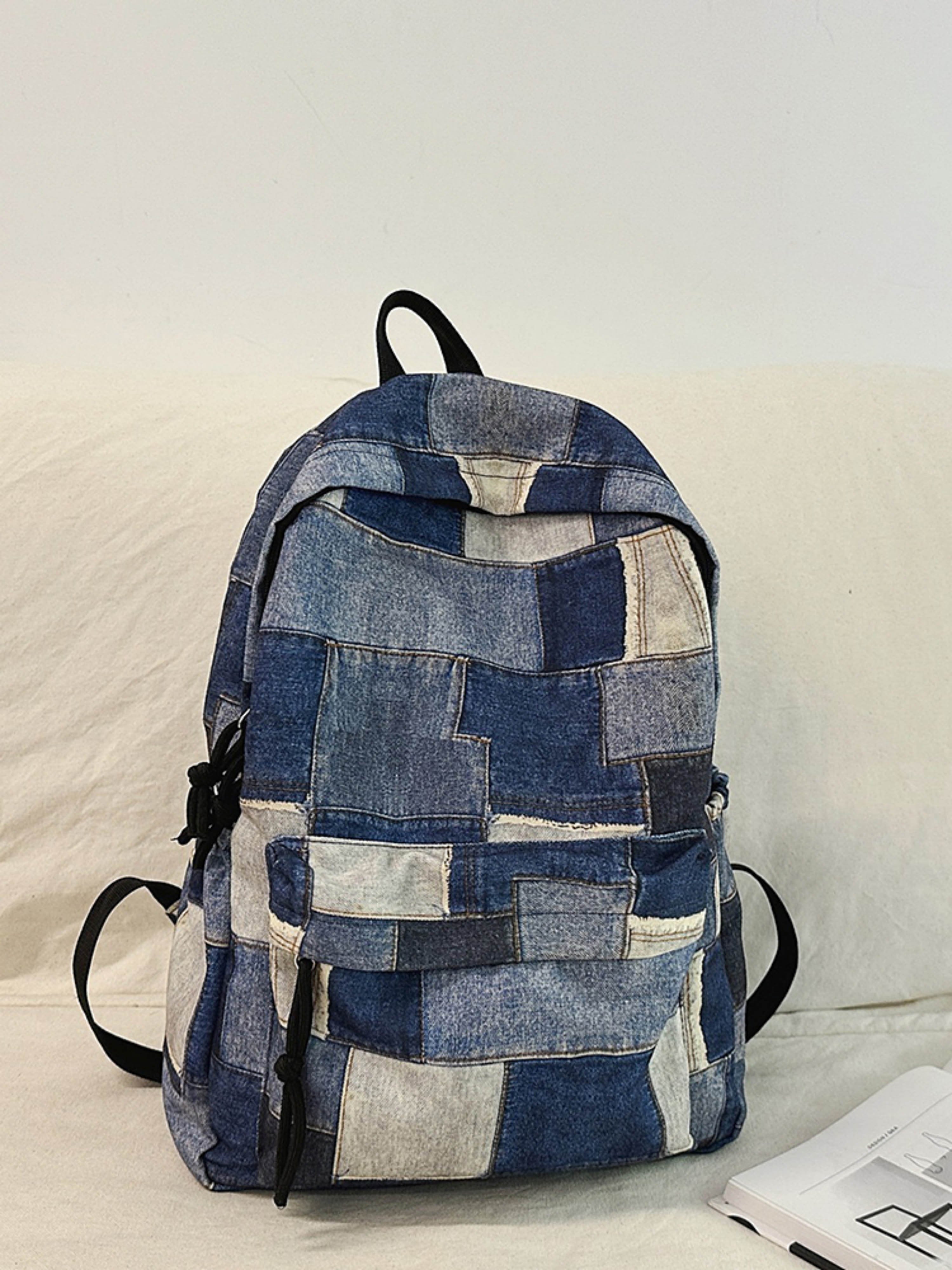 Blue Denim Patchwork Backpack