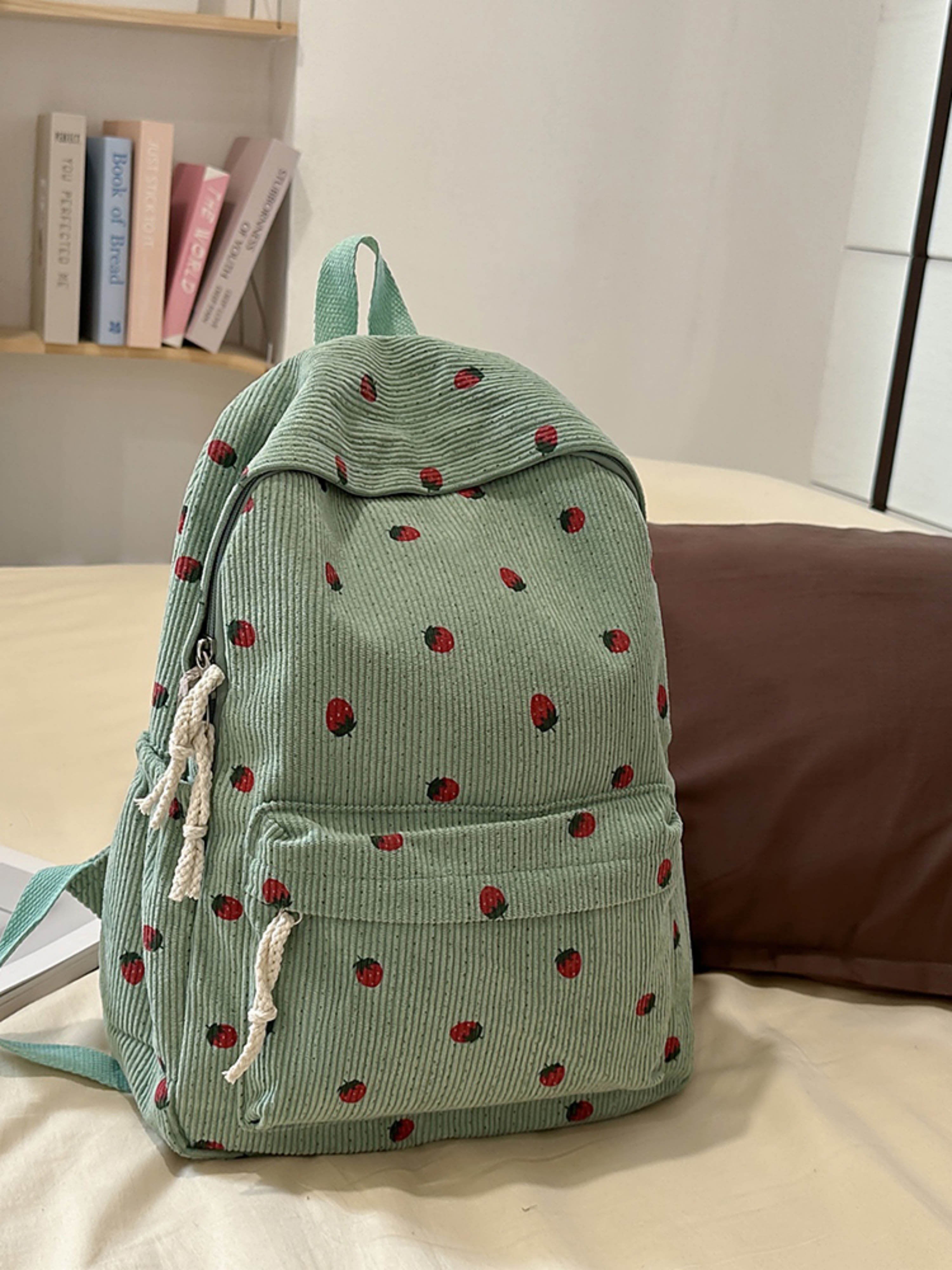 Green Corduroy Strawberry Backpack