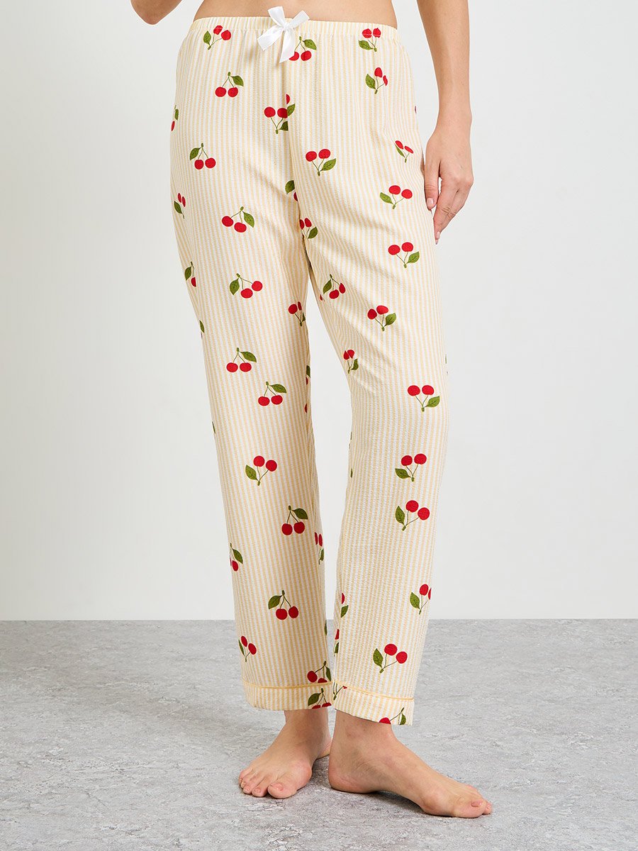 Cherry Print Striped Shirt and Pajama Set
