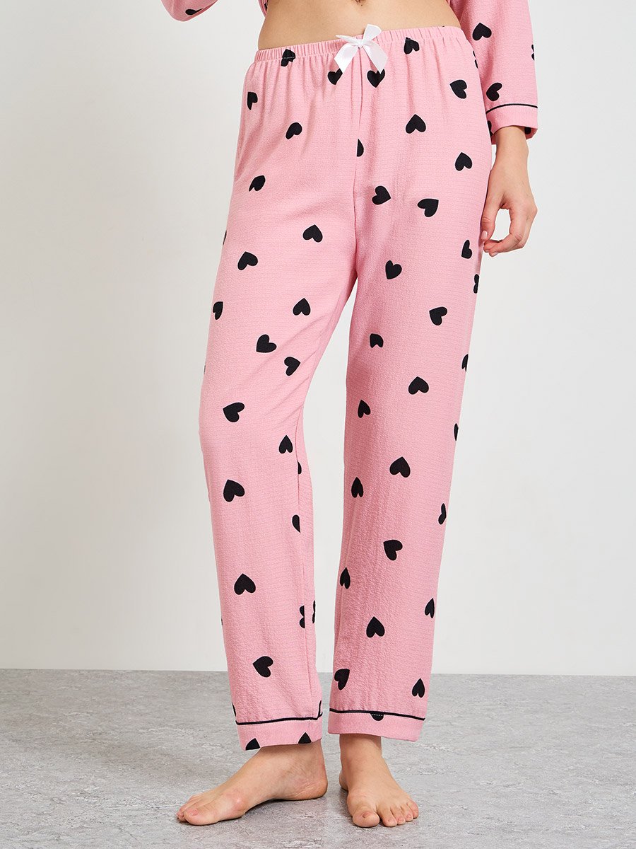 Pink Heart Print Long Sleeve Pyjama Set