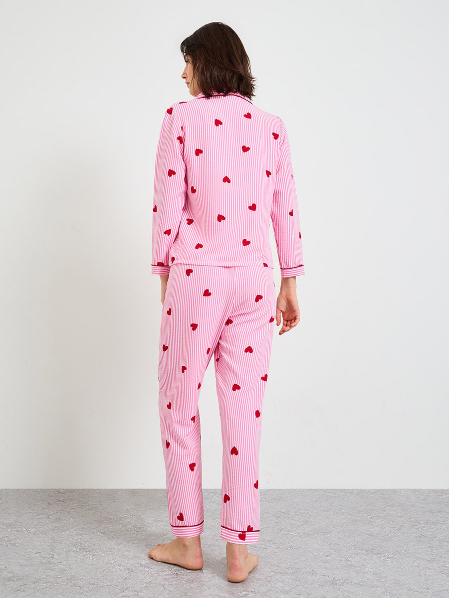 Pink Striped Heart Print Long Sleeve Pajama Set