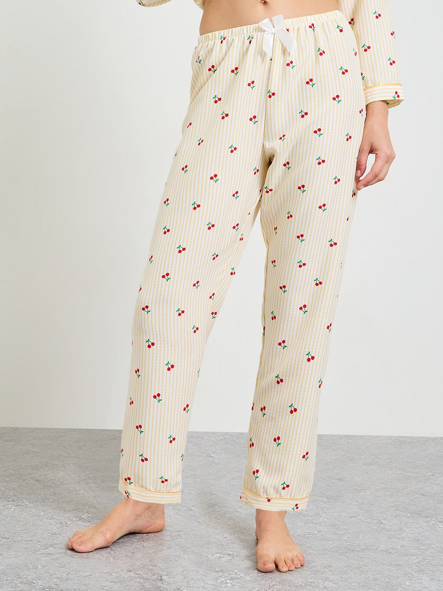 Striped Cherry Print Long Sleeve Pajama Set