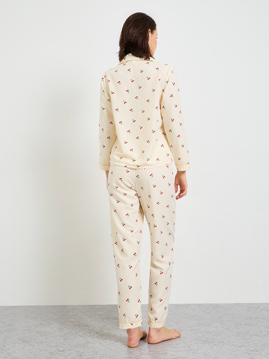 Striped Cherry Print Long Sleeve Pajama Set