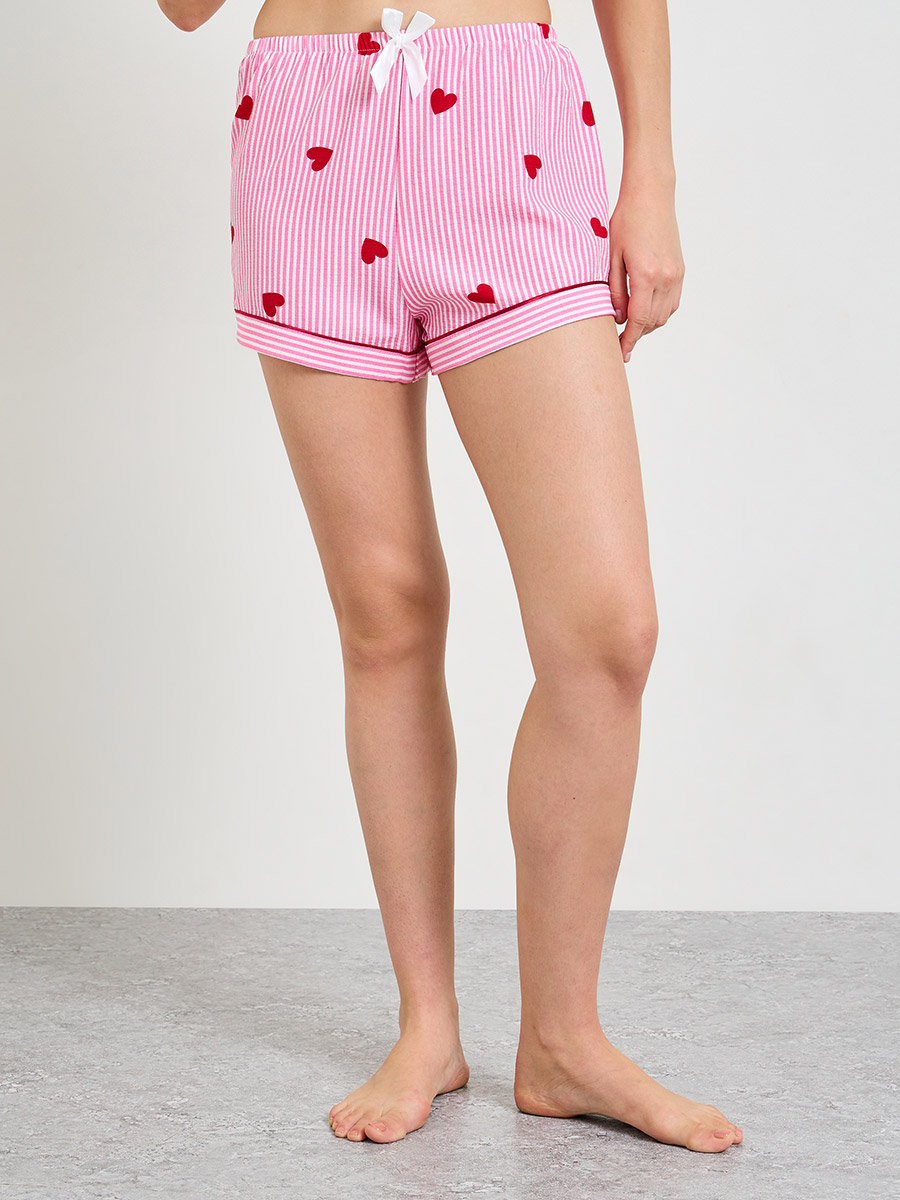 Striped Heart Print Short Sleeve Pajama Set