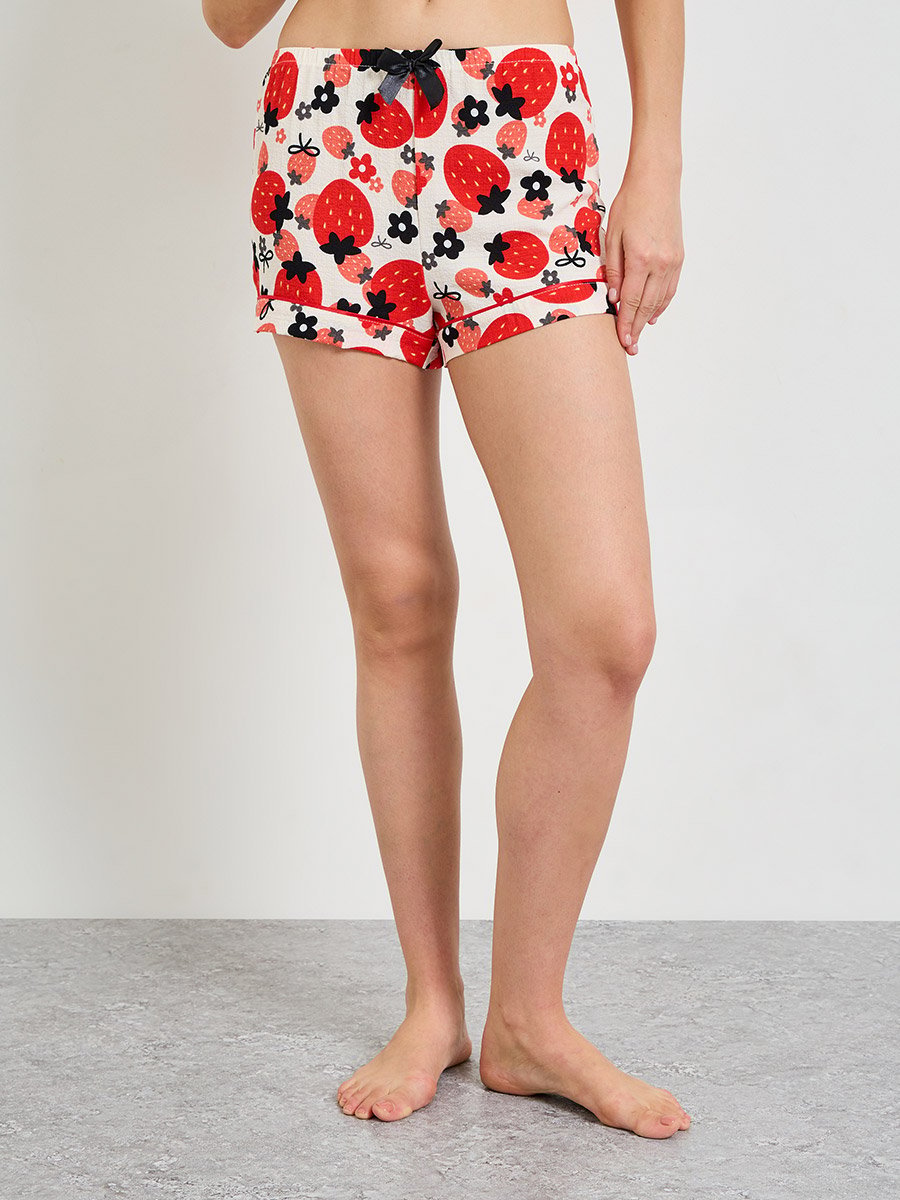 Fruit Print Collared Pajama Shorts Set