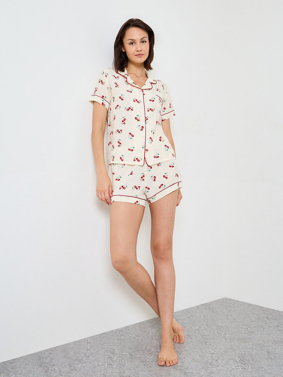 Short Sleeve Cherry Print Pajama Set