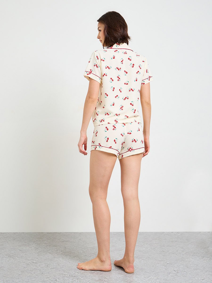 Short Sleeve Cherry Print Pajama Set