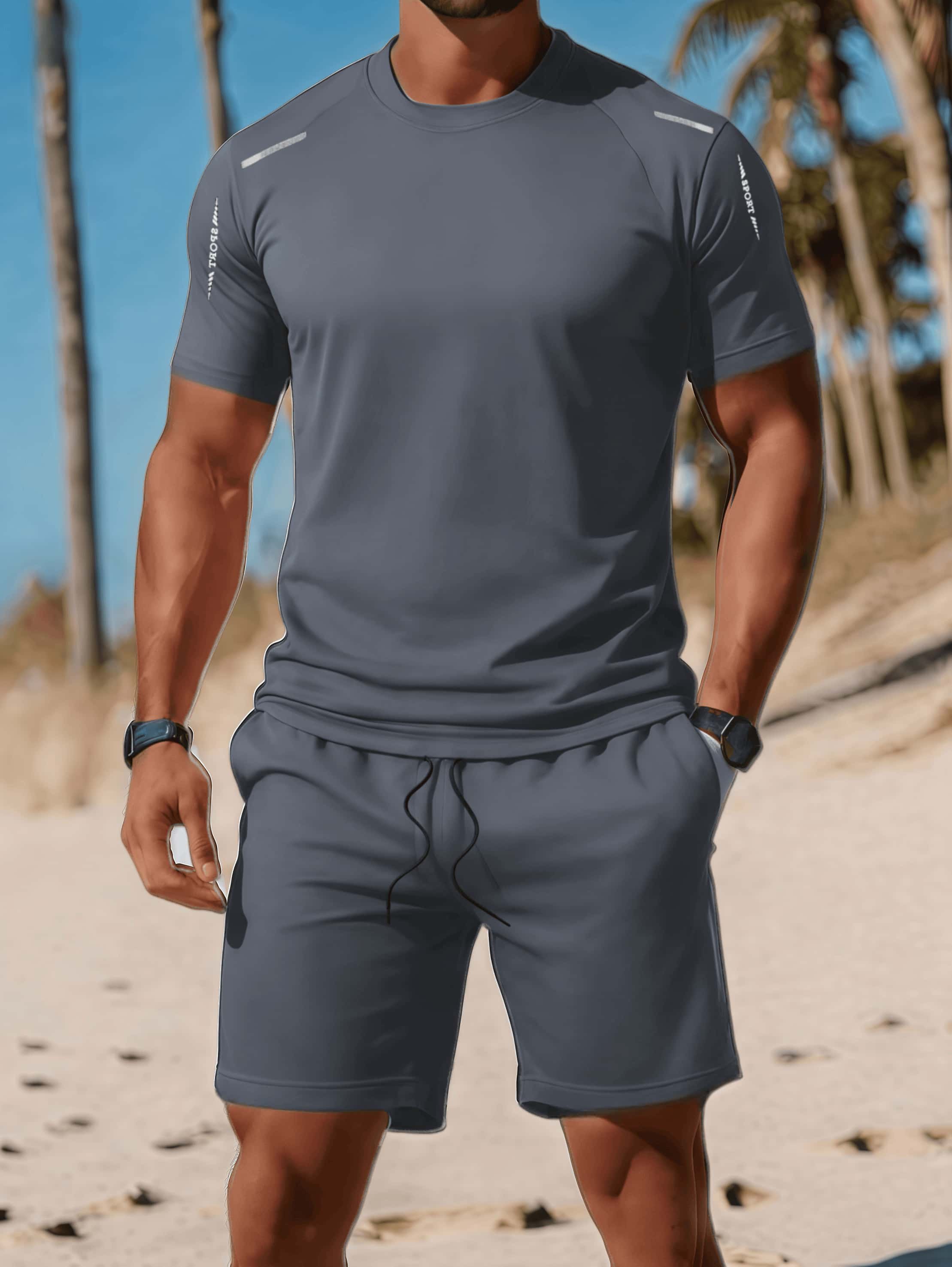 Men Grey T-Shirt and Drawstring Shorts Set