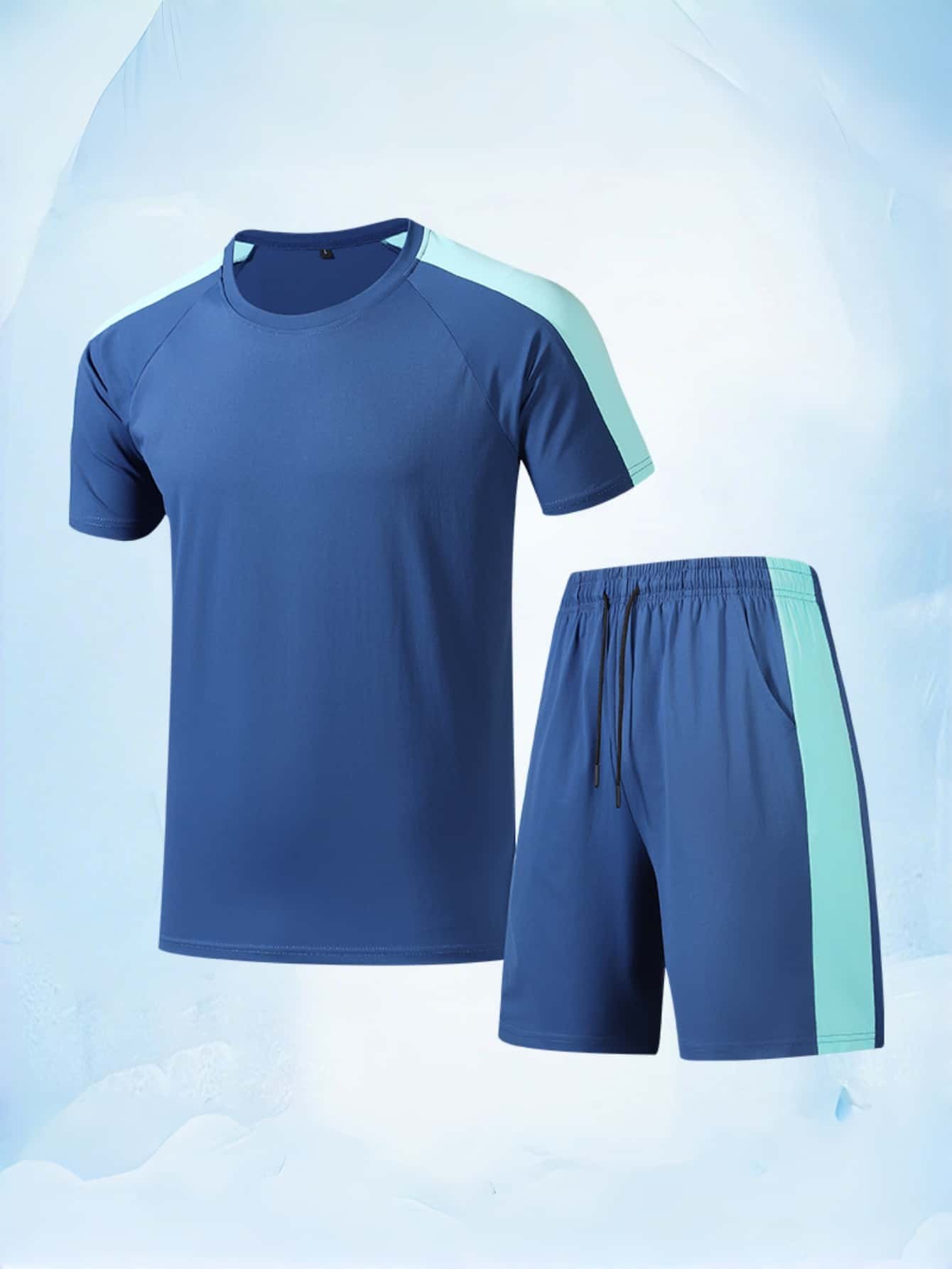 Men Acid Blue T-Shirt and Drawstring Shorts Set