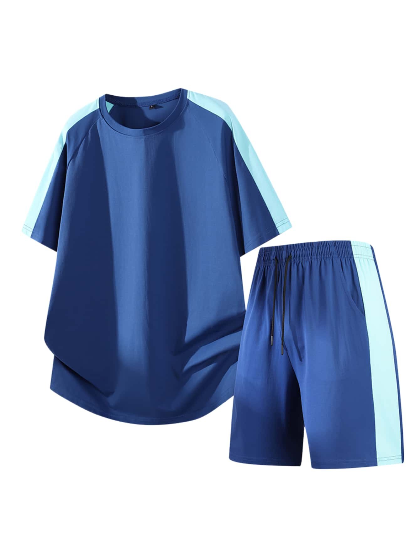 Men Acid Blue T-Shirt and Drawstring Shorts Set