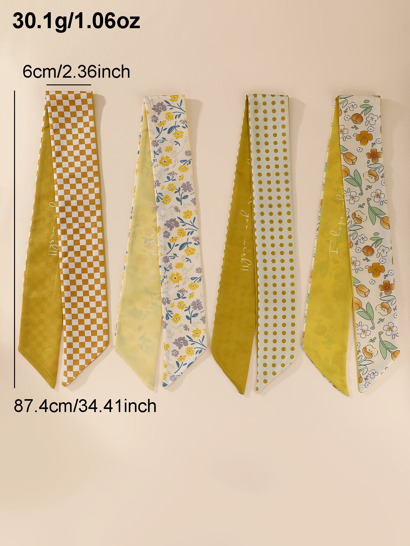 Set of 4 - Floral Print Hair Ties with Ribbon Bow