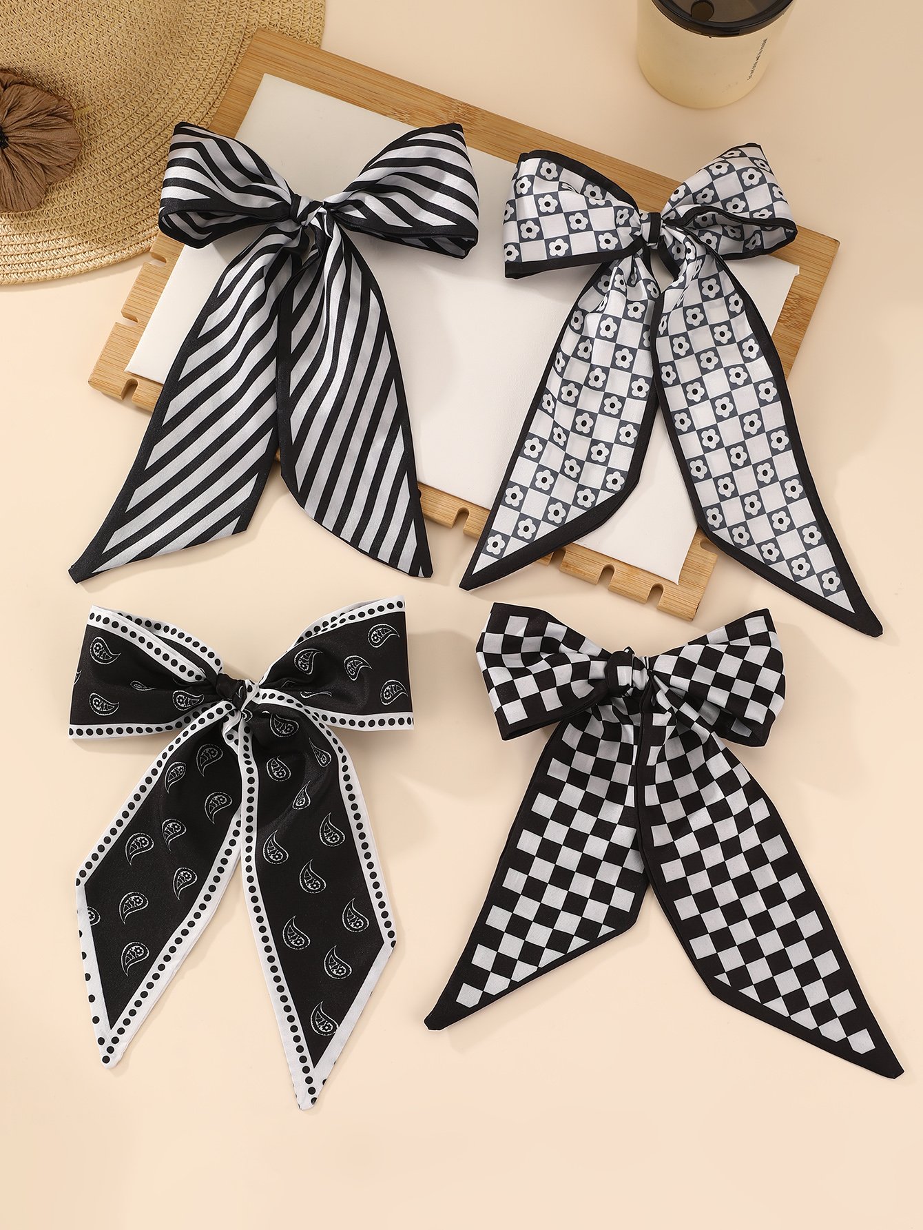 Set of 4 - Striped Bow Hair Ties