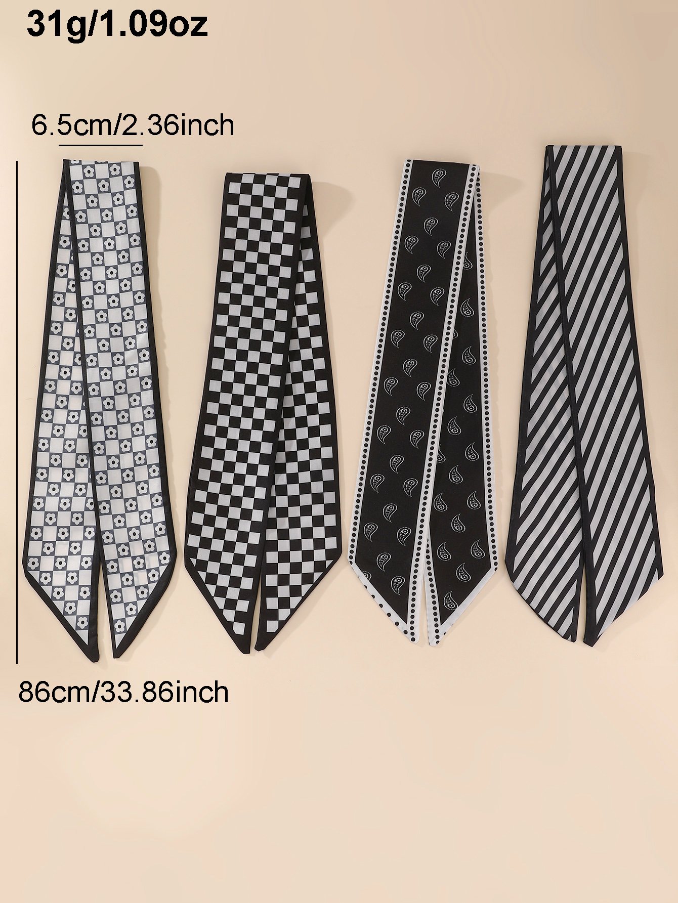 Set of 4 - Striped Bow Hair Ties