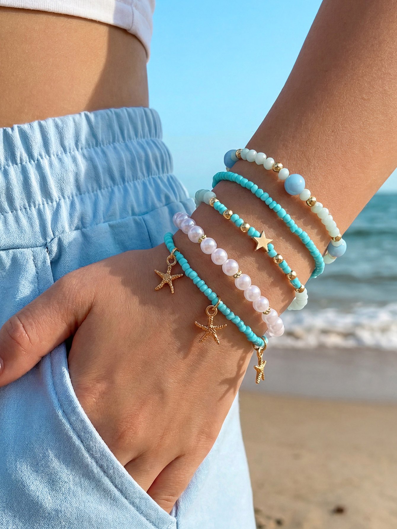 5-Piece Coastal Charm Beaded Bracelet Set