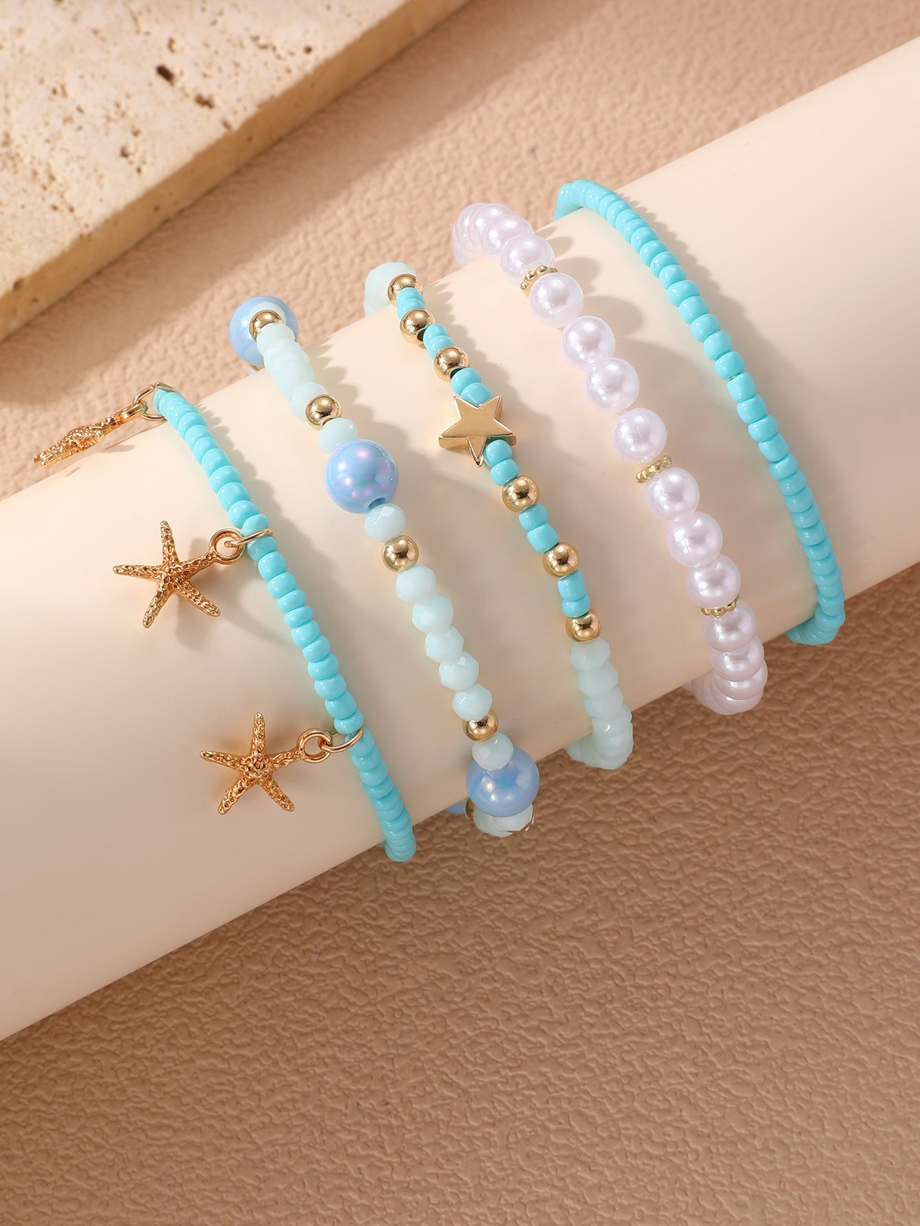 5-Piece Coastal Charm Beaded Bracelet Set