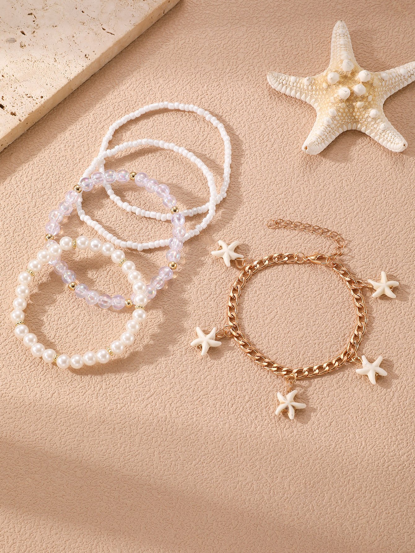 5-Piece Beach-Ready Beaded and Charm Bracelet Set