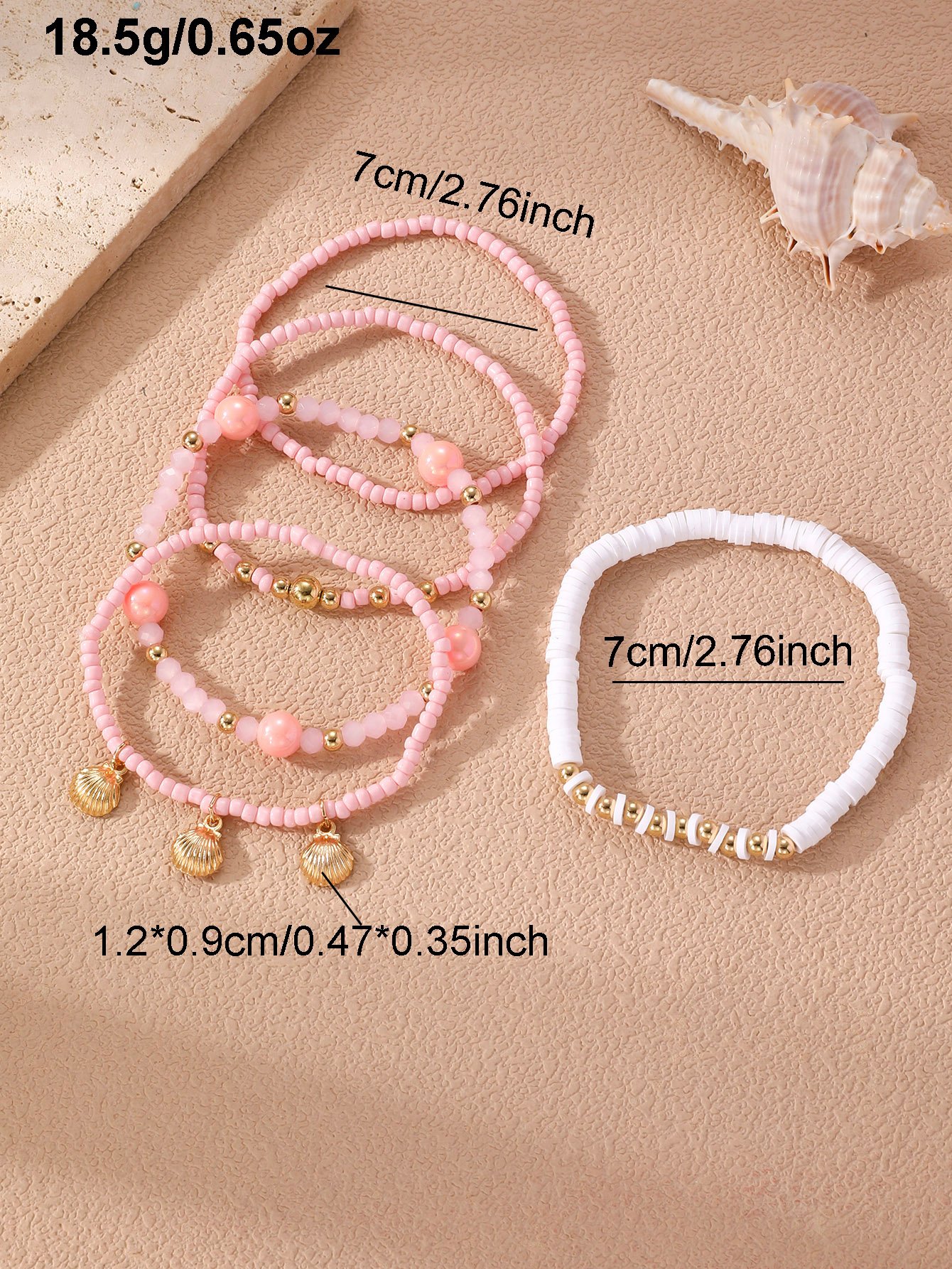 5-Piece Pink and Gold Beaded Bracelet Set 