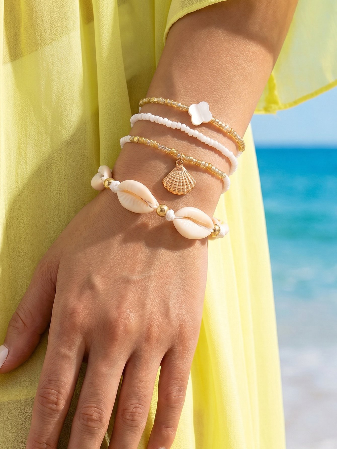 Multi-Color Beaded Bangle Bracelet Set - 4-Piece